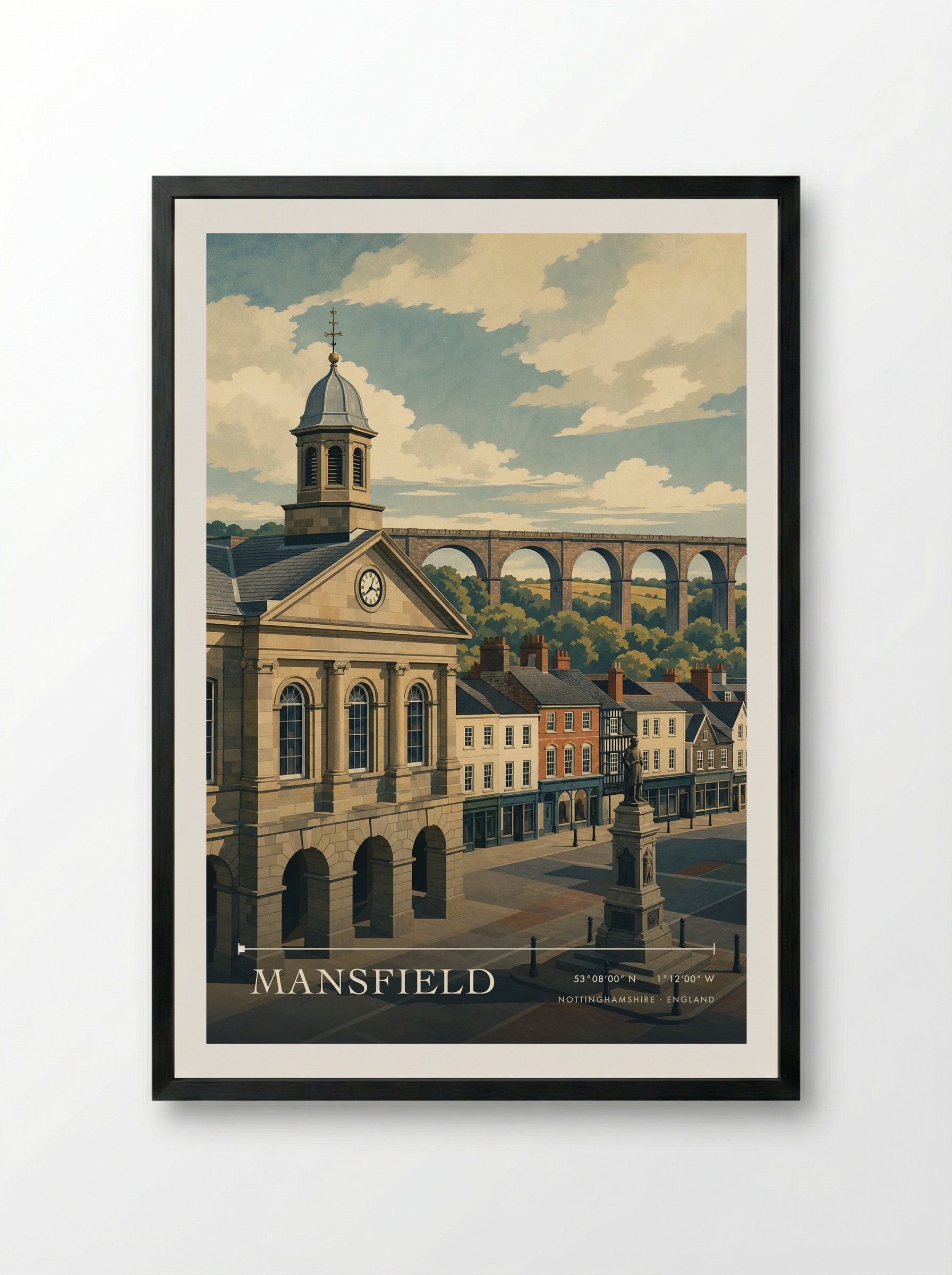 Mansfield Nottinghamshire England Travel Poster - Framed Print Black