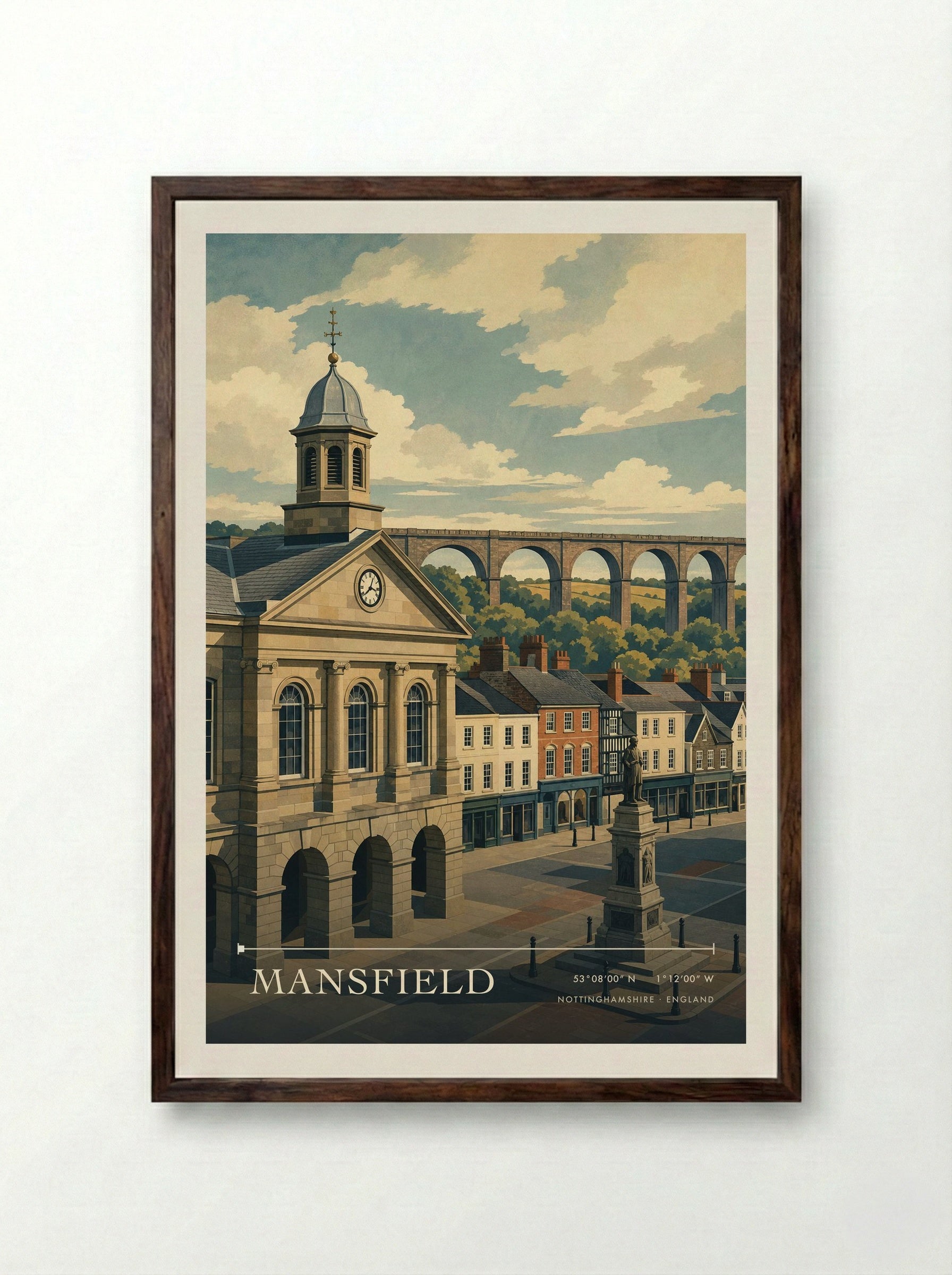 Mansfield Nottinghamshire England Travel Poster - Framed Print Dark Wood