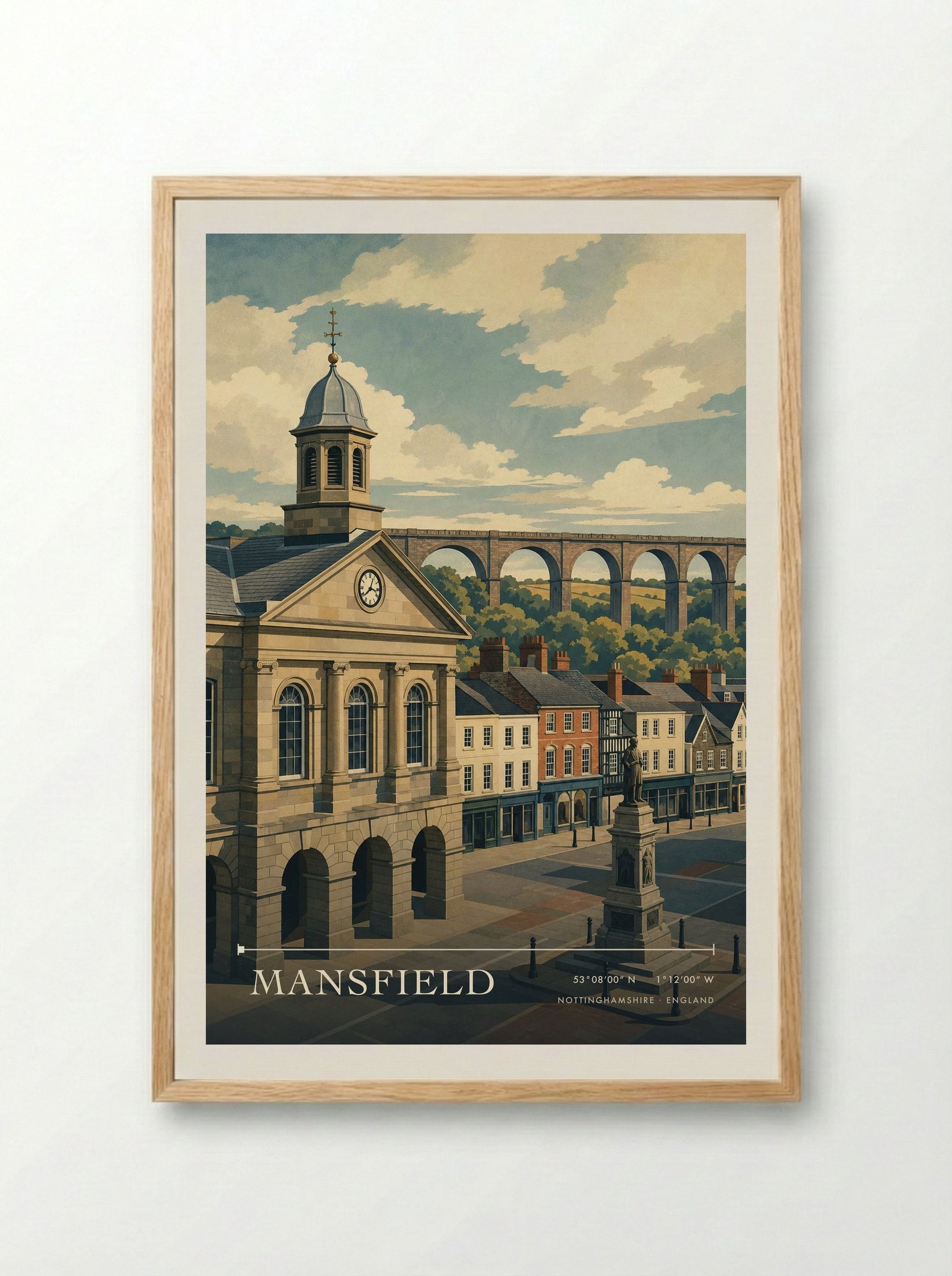 Mansfield Nottinghamshire England Travel Poster - Framed Print Wood