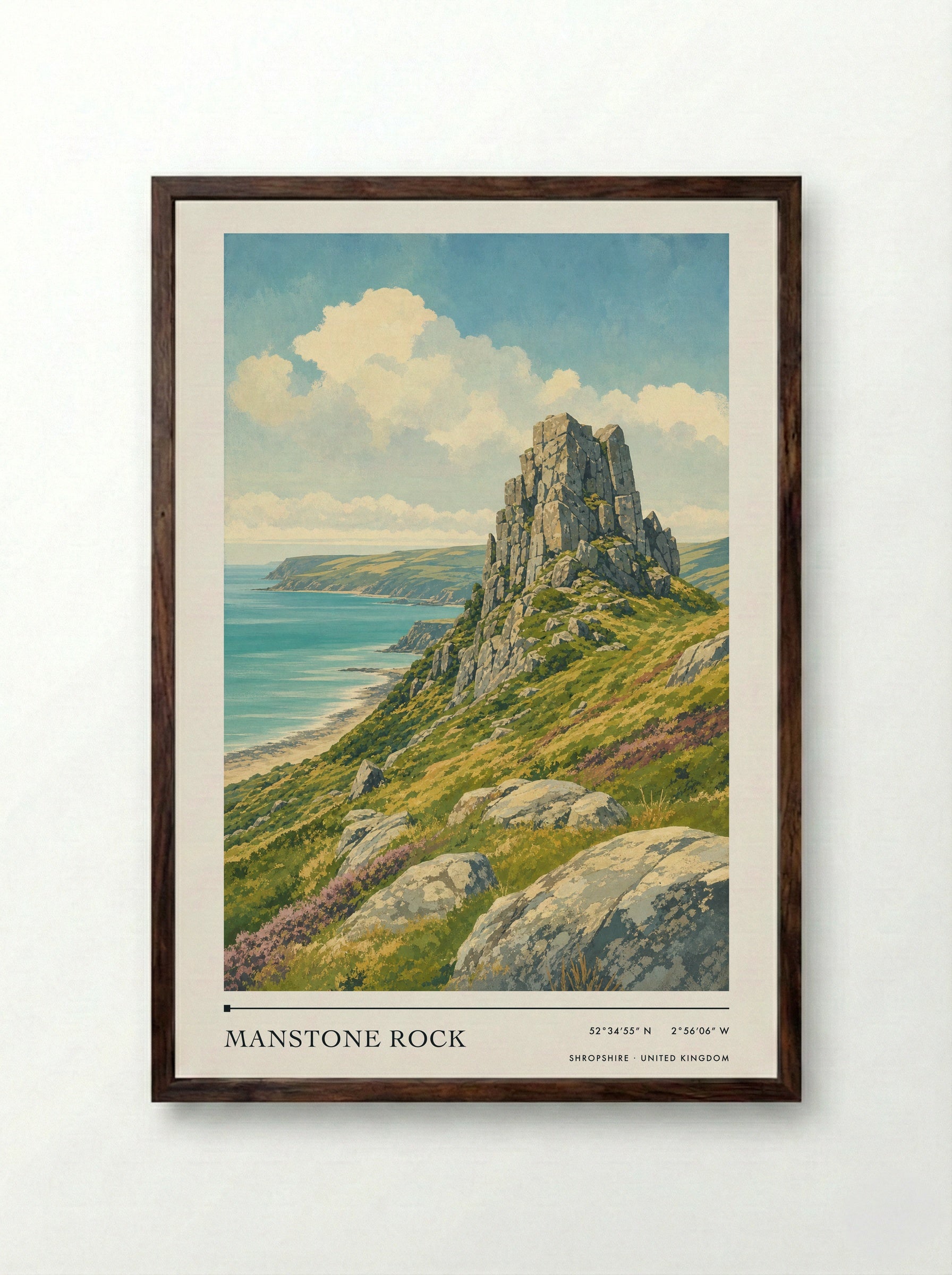 Manstone Rock Shropshire United Kingdom Travel Poster - Framed Print Dark Wood