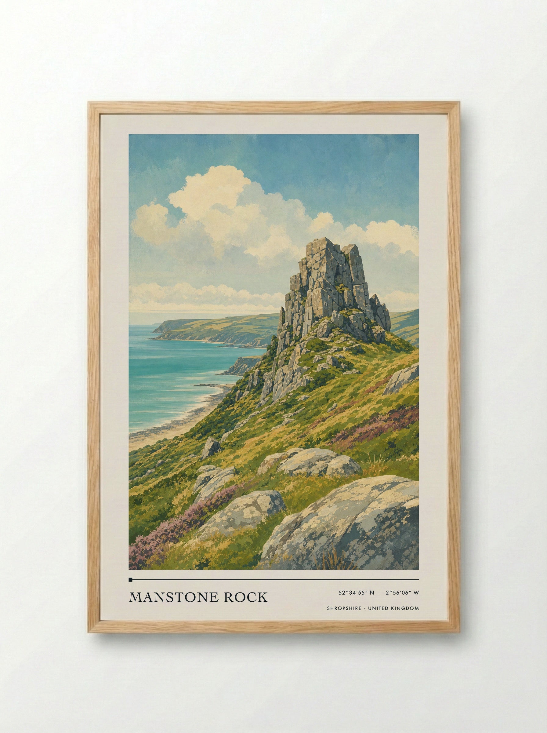 Manstone Rock Shropshire United Kingdom Travel Poster - Framed Print Wood