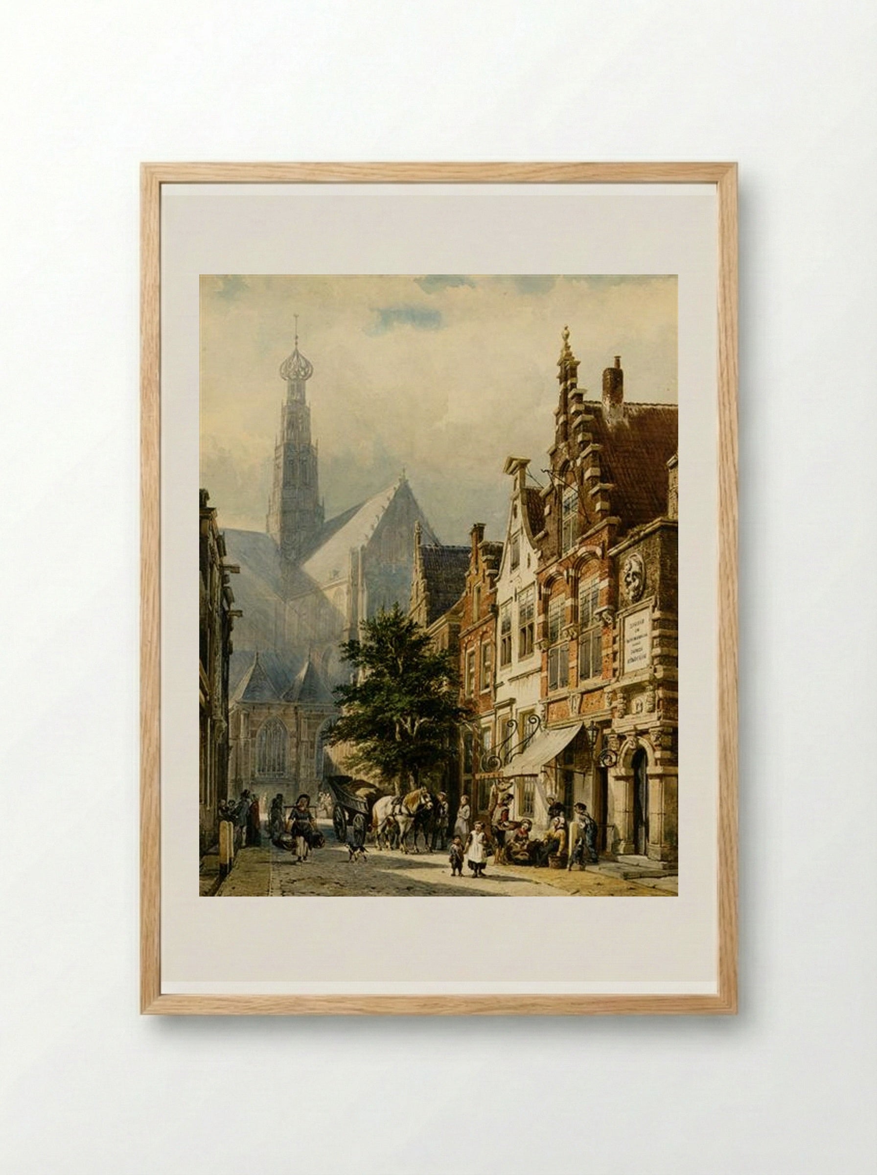 Many figures in the streets of Haarlem - Cornelis Springer - Framed Print Wood