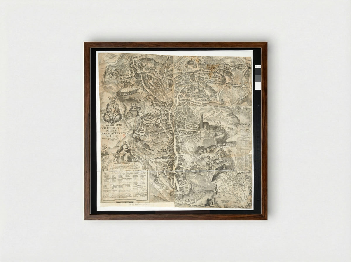 Map of Siena - Francesco Vanni - Framed Print Dark Wood