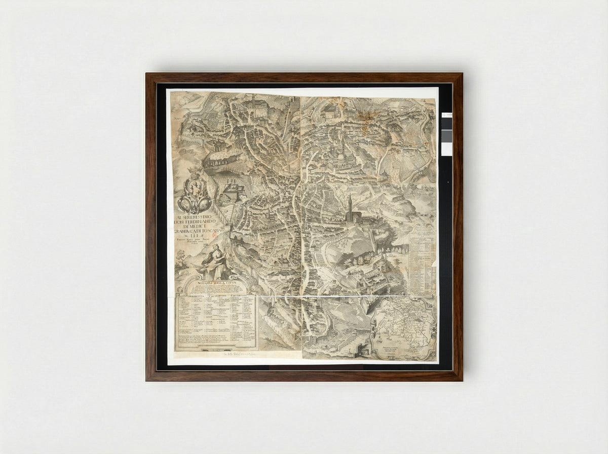 Map of Siena - Francesco Vanni - Framed Print Dark Wood