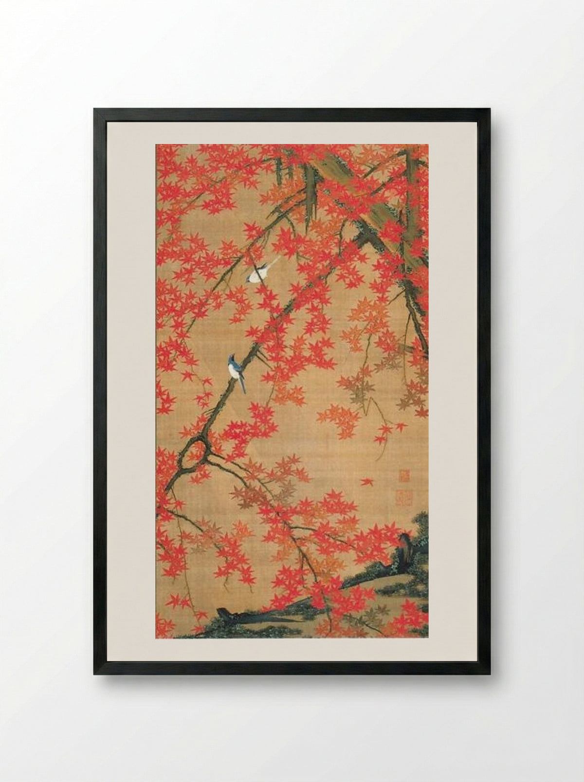Maple Tree and Small Birds - Ito Jakuchu - Framed Print Black