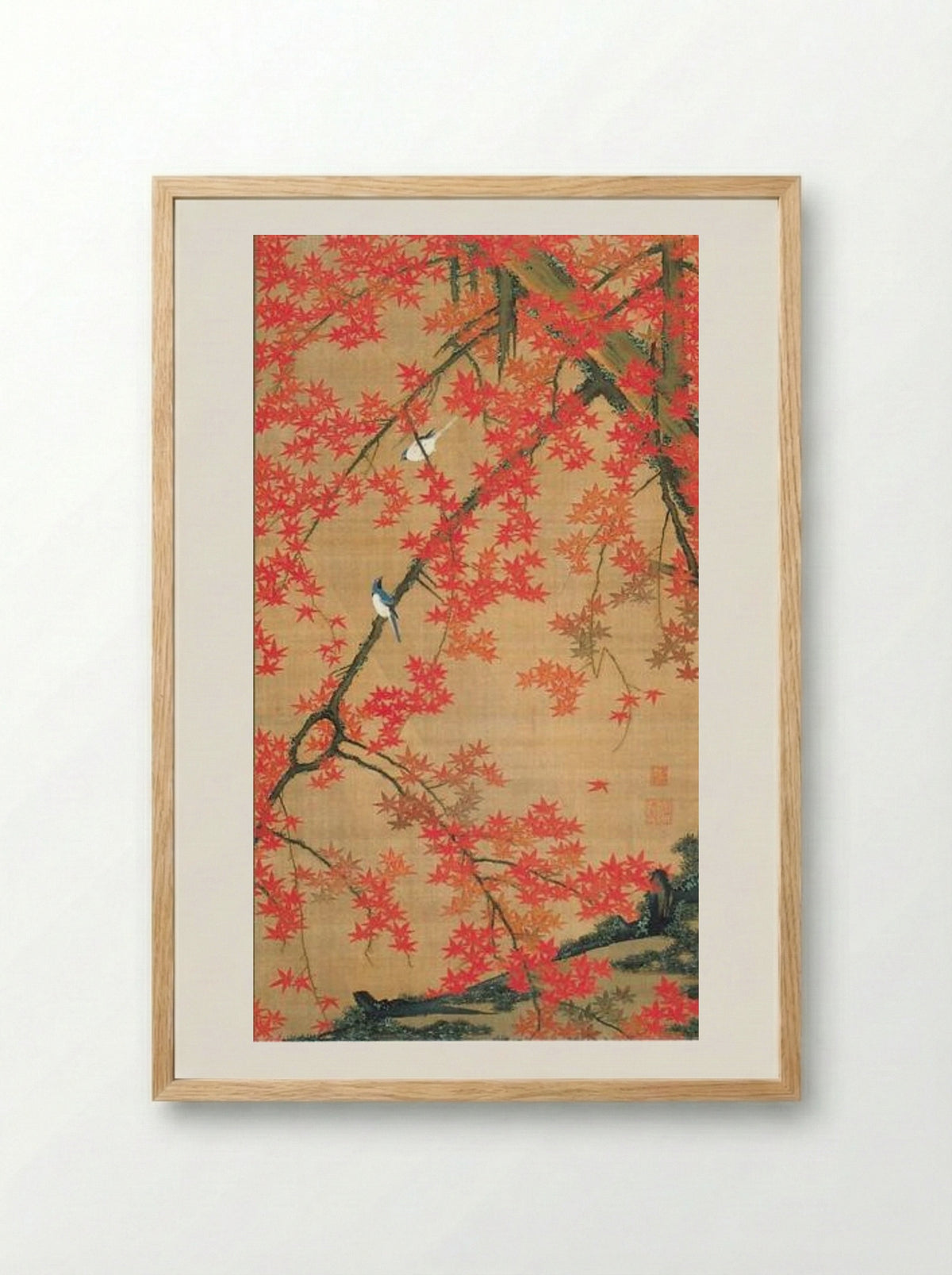 Maple Tree and Small Birds - Ito Jakuchu - Framed Print Wood