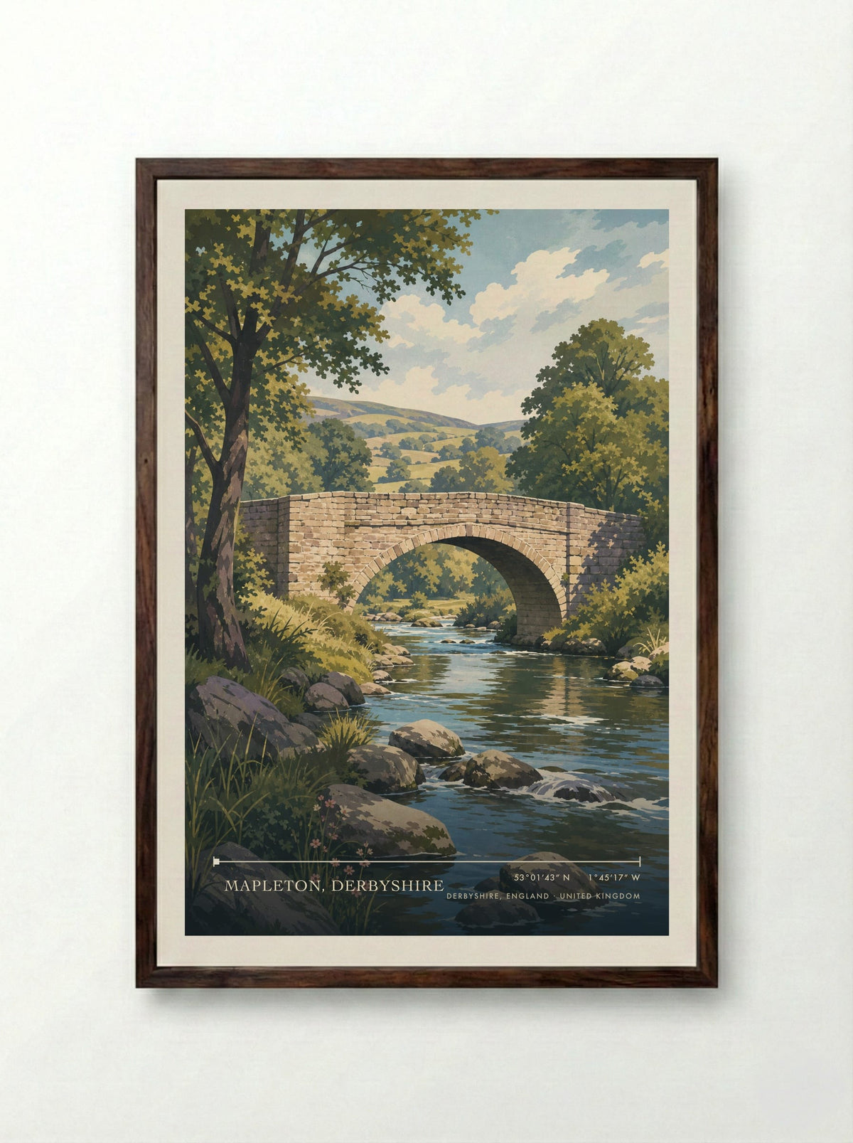 Mapleton, Derbyshire, Derbyshire, England | Travel Poster - Framed Print Dark Wood