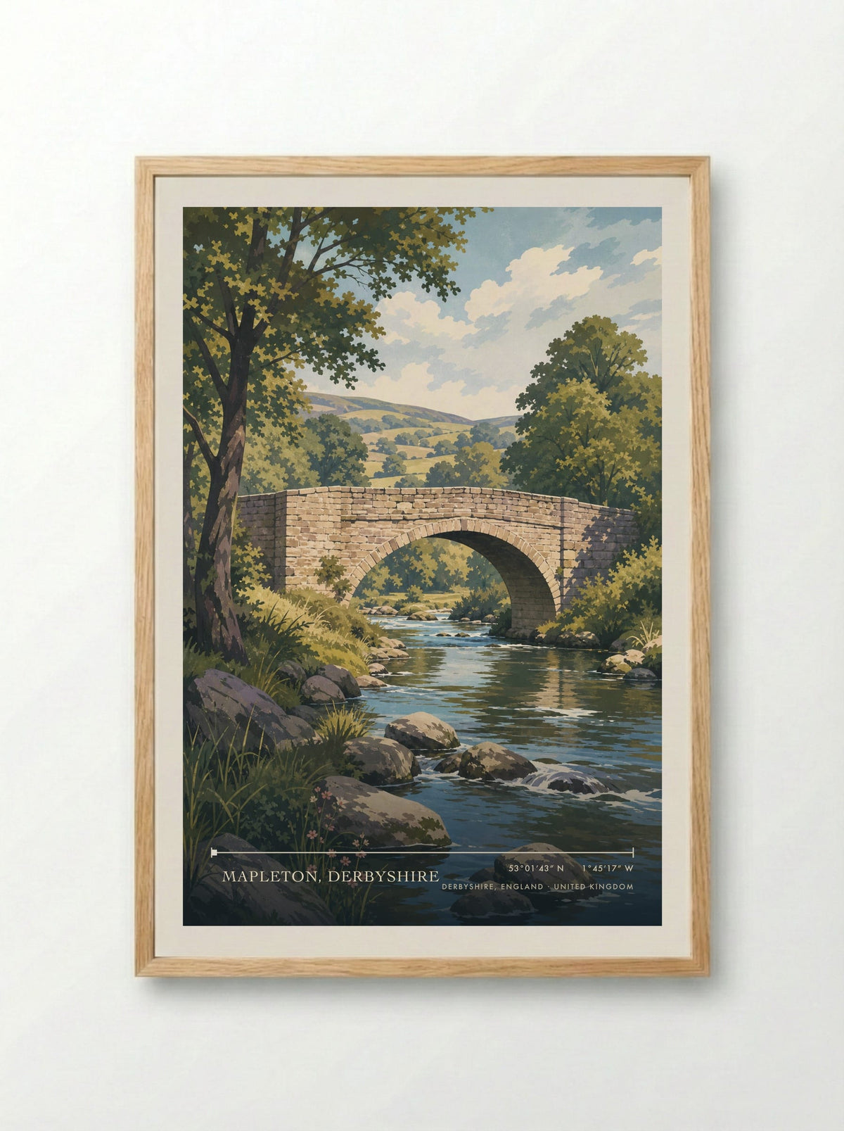 Mapleton, Derbyshire, Derbyshire, England | Travel Poster - Framed Print Wood