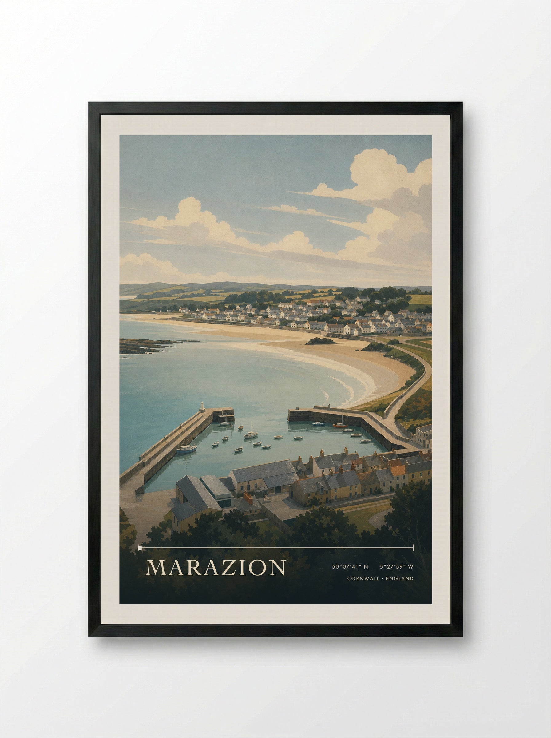 Marazion Cornwall England Travel Poster - Framed Print Black