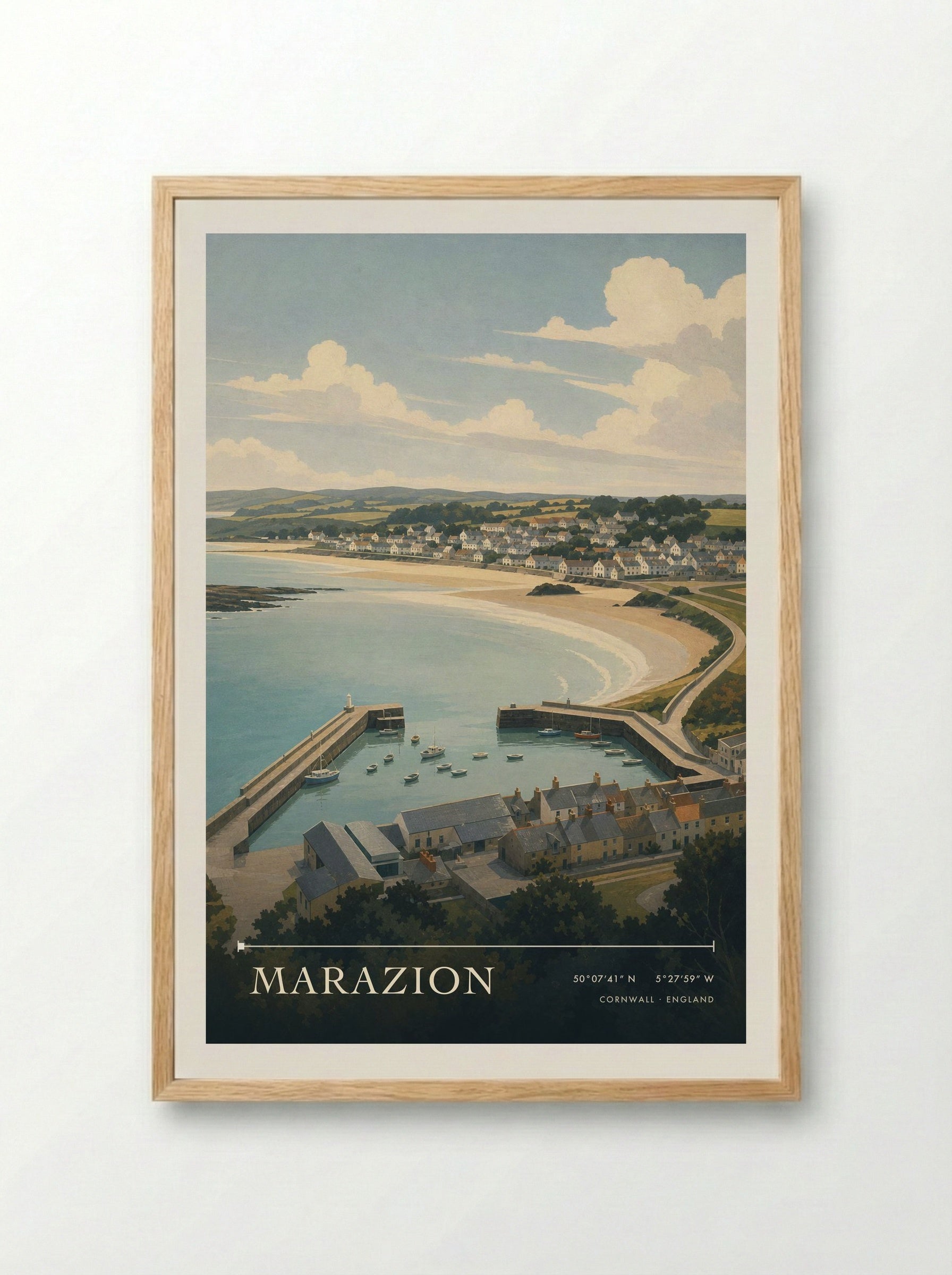 Marazion Cornwall England Travel Poster - Framed Print Wood