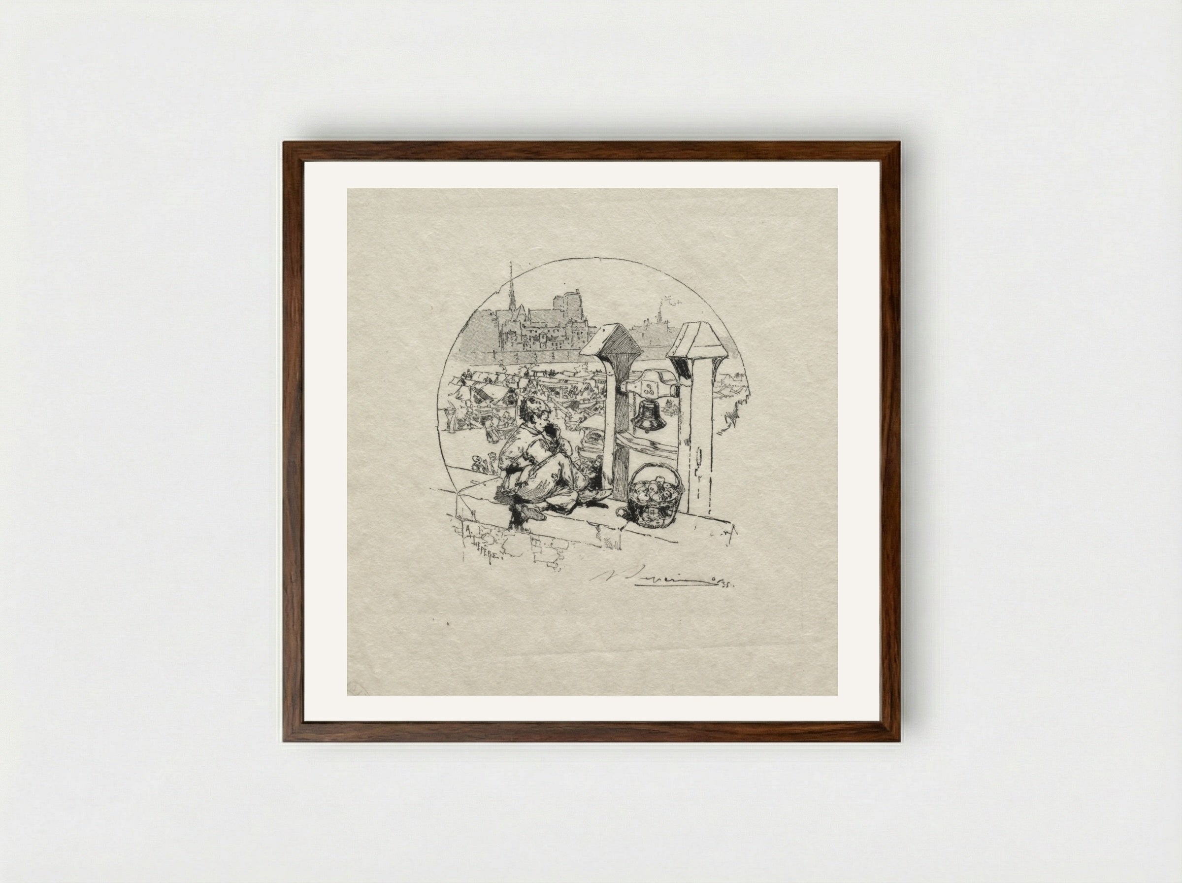 Marché aux Pommes, No. 2 - Auguste Louis Lepère - Framed Print Dark Wood