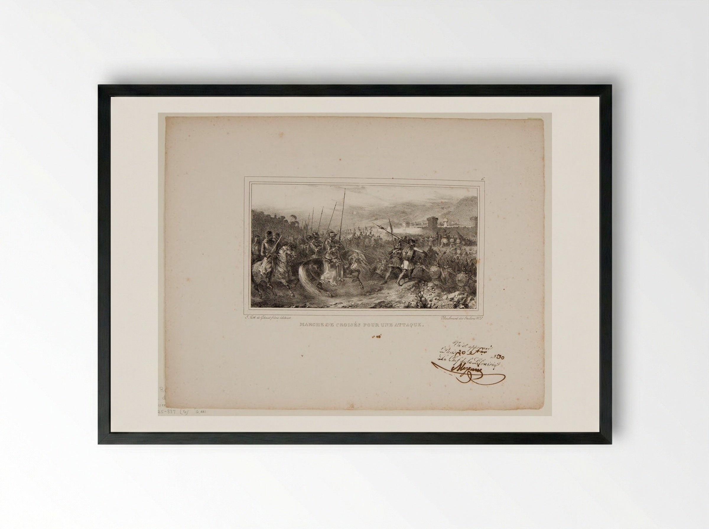 March of the Crusaders for an Attack - Denis-Auguste-Marie Raffet - Framed Print Black