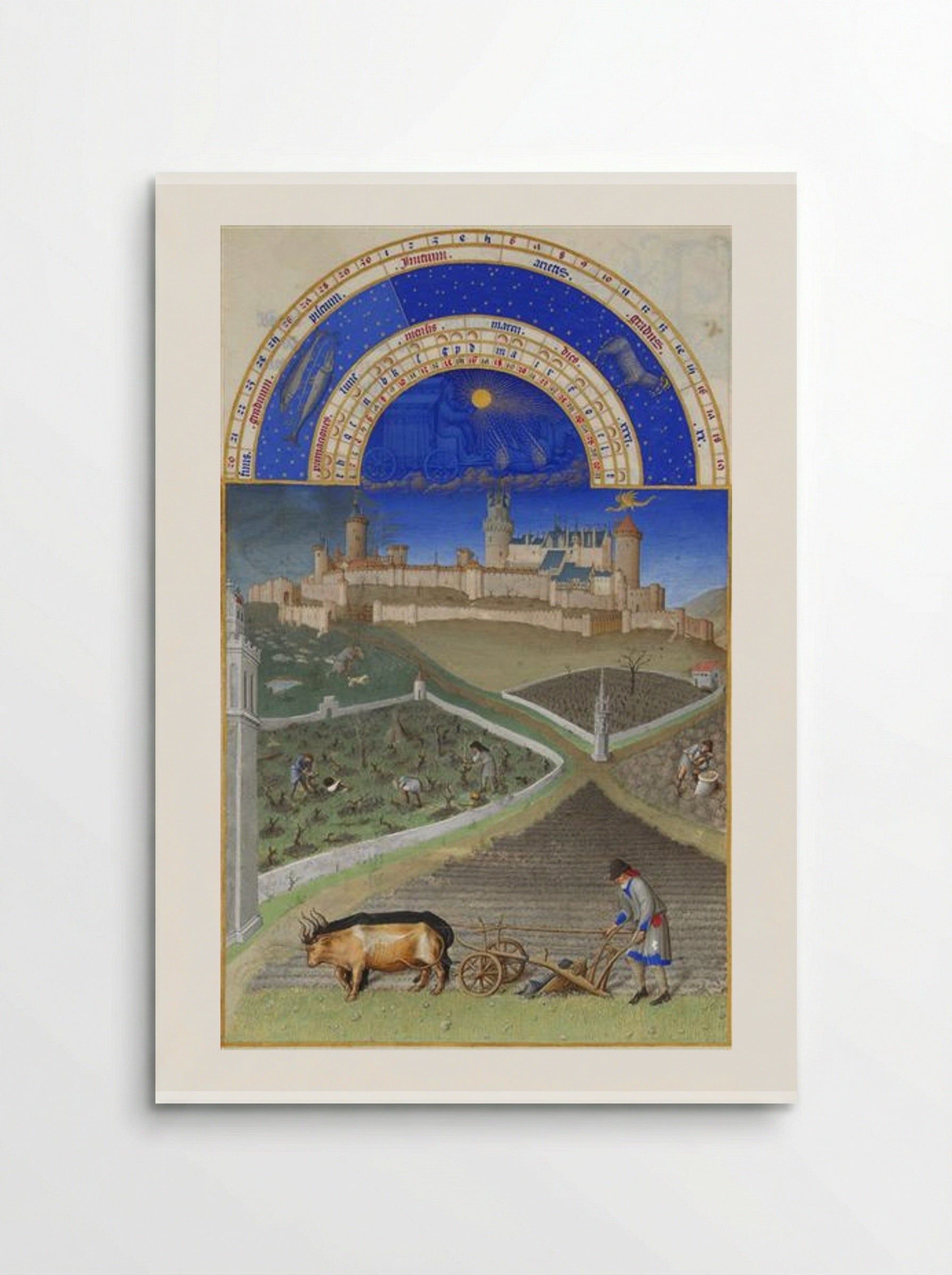 March: Peasants at Work on a Feudal Estate - Limbourg brothers - Poster