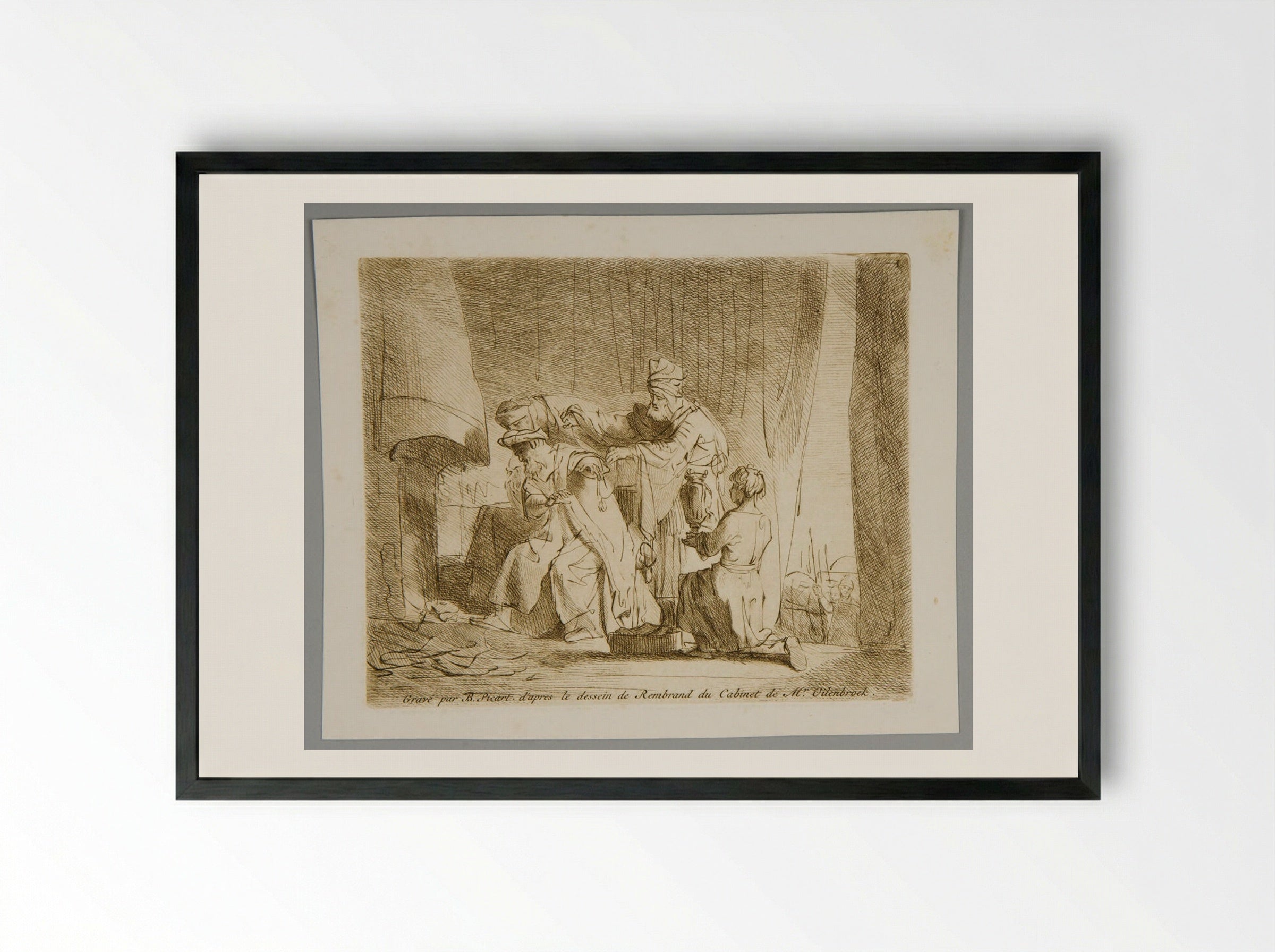 Marcus Curius Dentatus Refusing the Gifts of the Samnites - Bernard Picart - Framed Print Black
