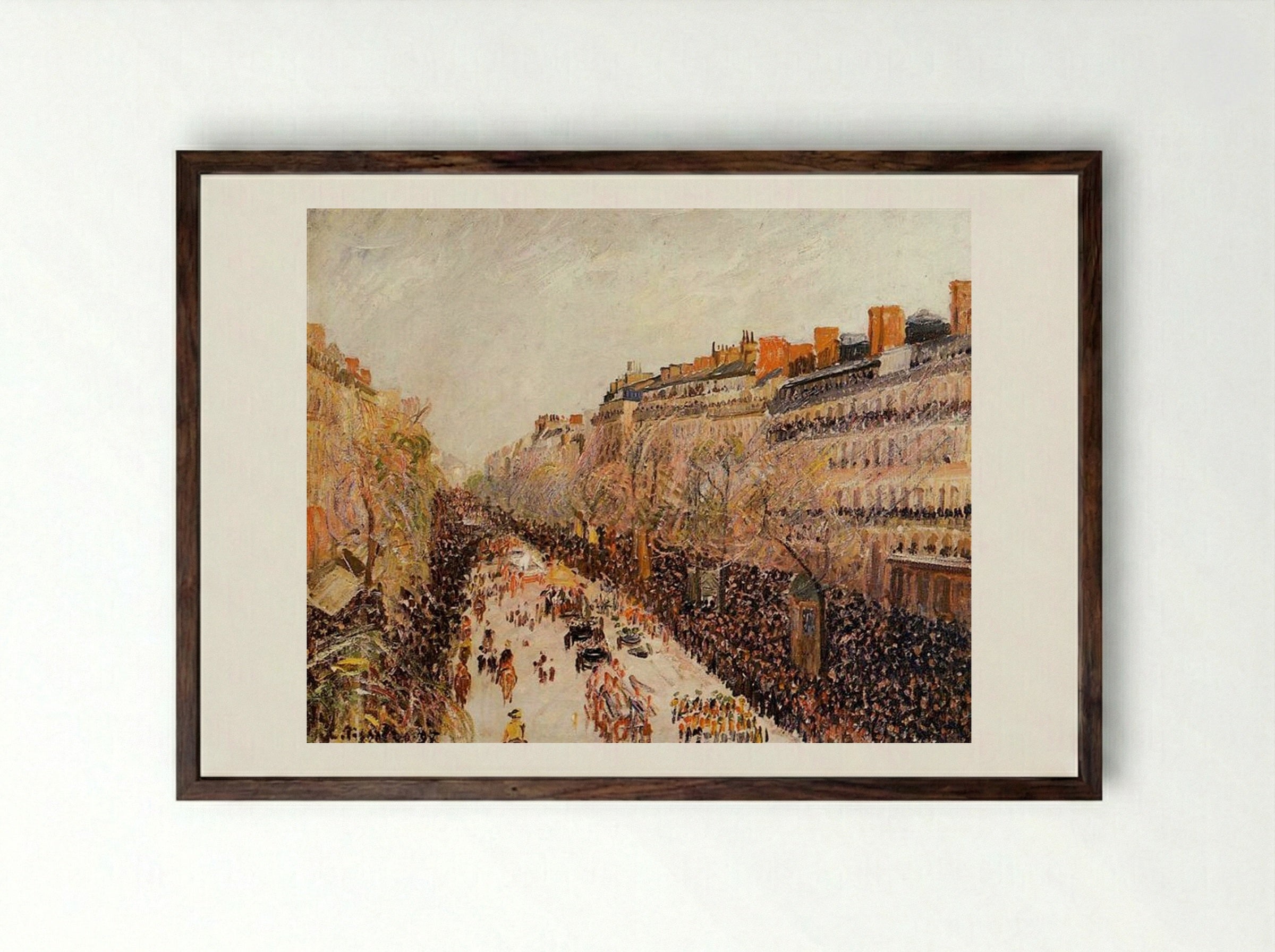 Mardi Gras on the Boulevards - Camille Pissarro - Framed Print Dark Wood