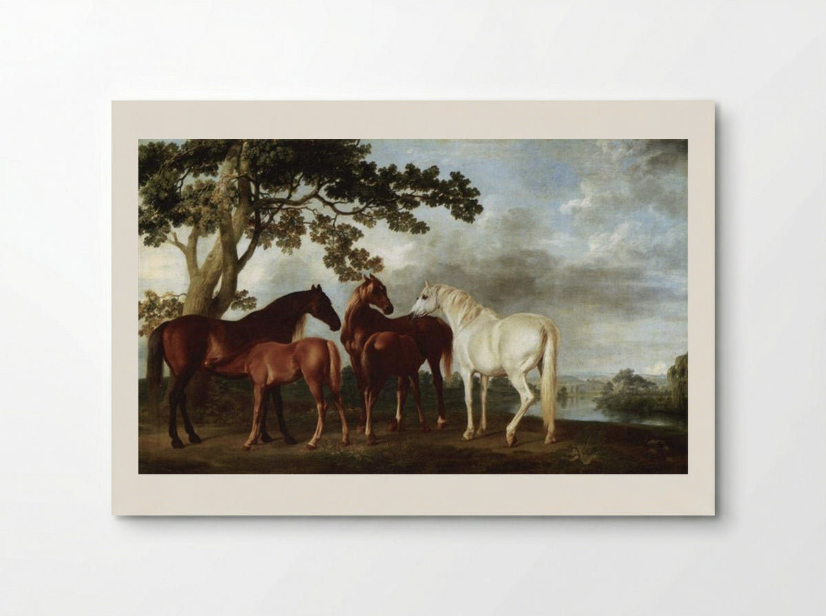 Mares and Foals in a River Landscape - George Stubbs - Poster