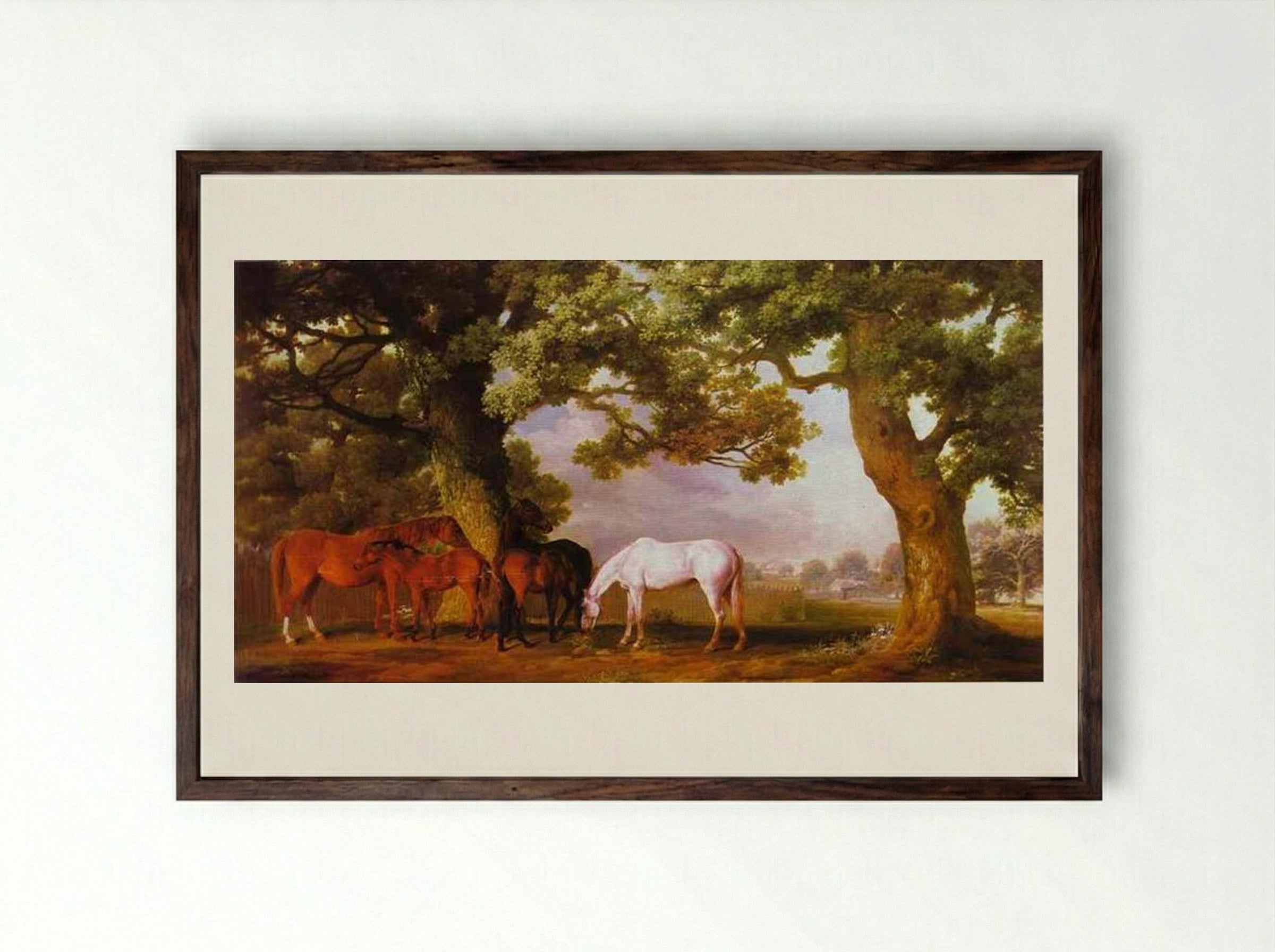Mares and Foals in a Wooded Landscape - George Stubbs - Framed Print Dark Wood