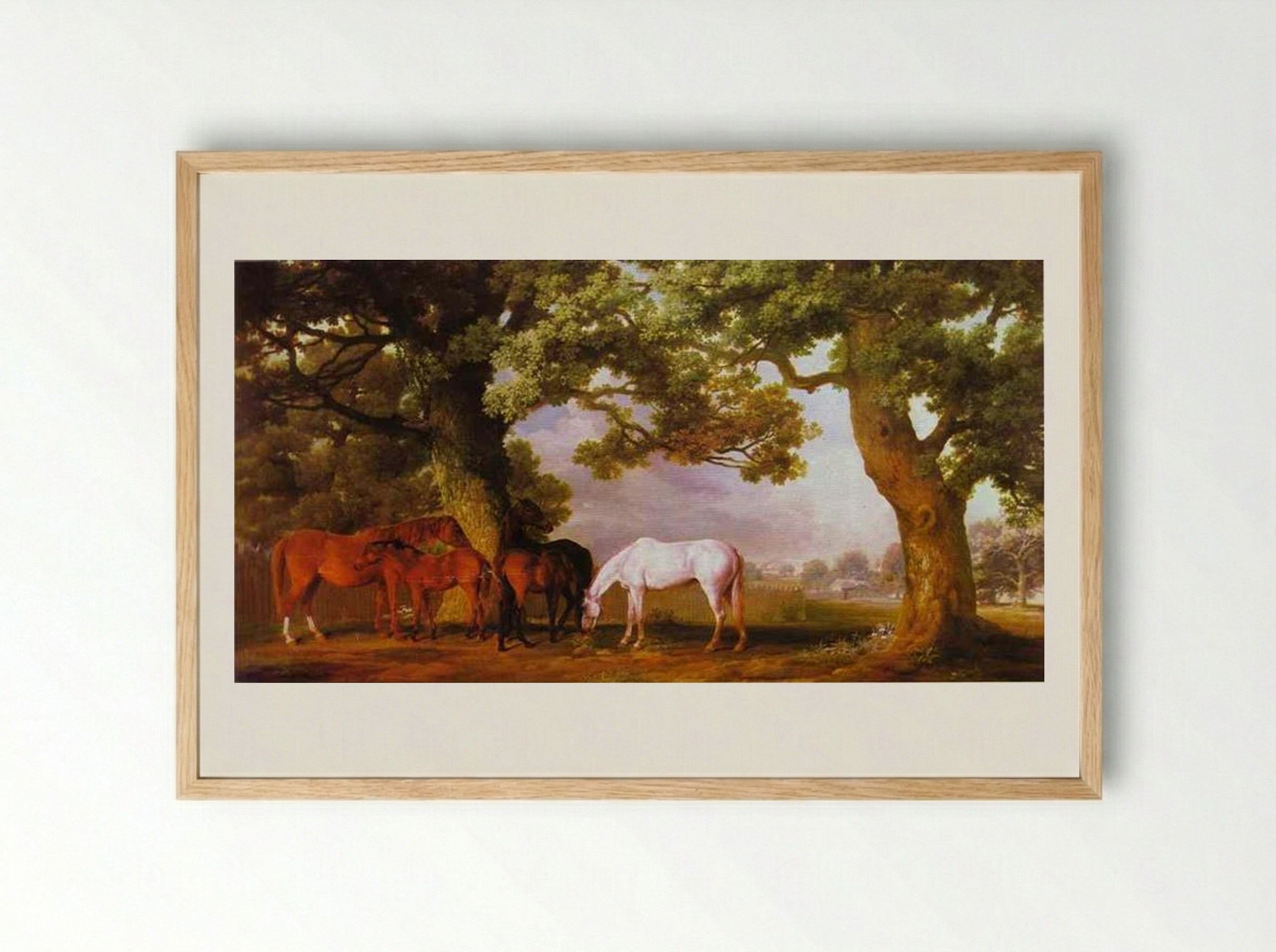 Mares and Foals in a Wooded Landscape - George Stubbs - Framed Print Wood