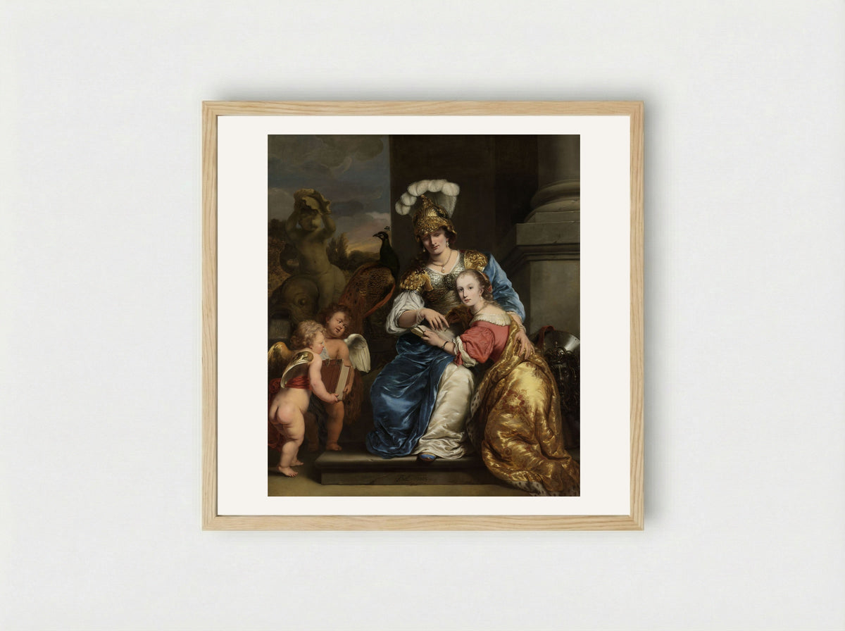 Margarita Trip as Minerva Instructing her Sister Anna Maria Trip - Ferdinand Bol - Framed Print Wood