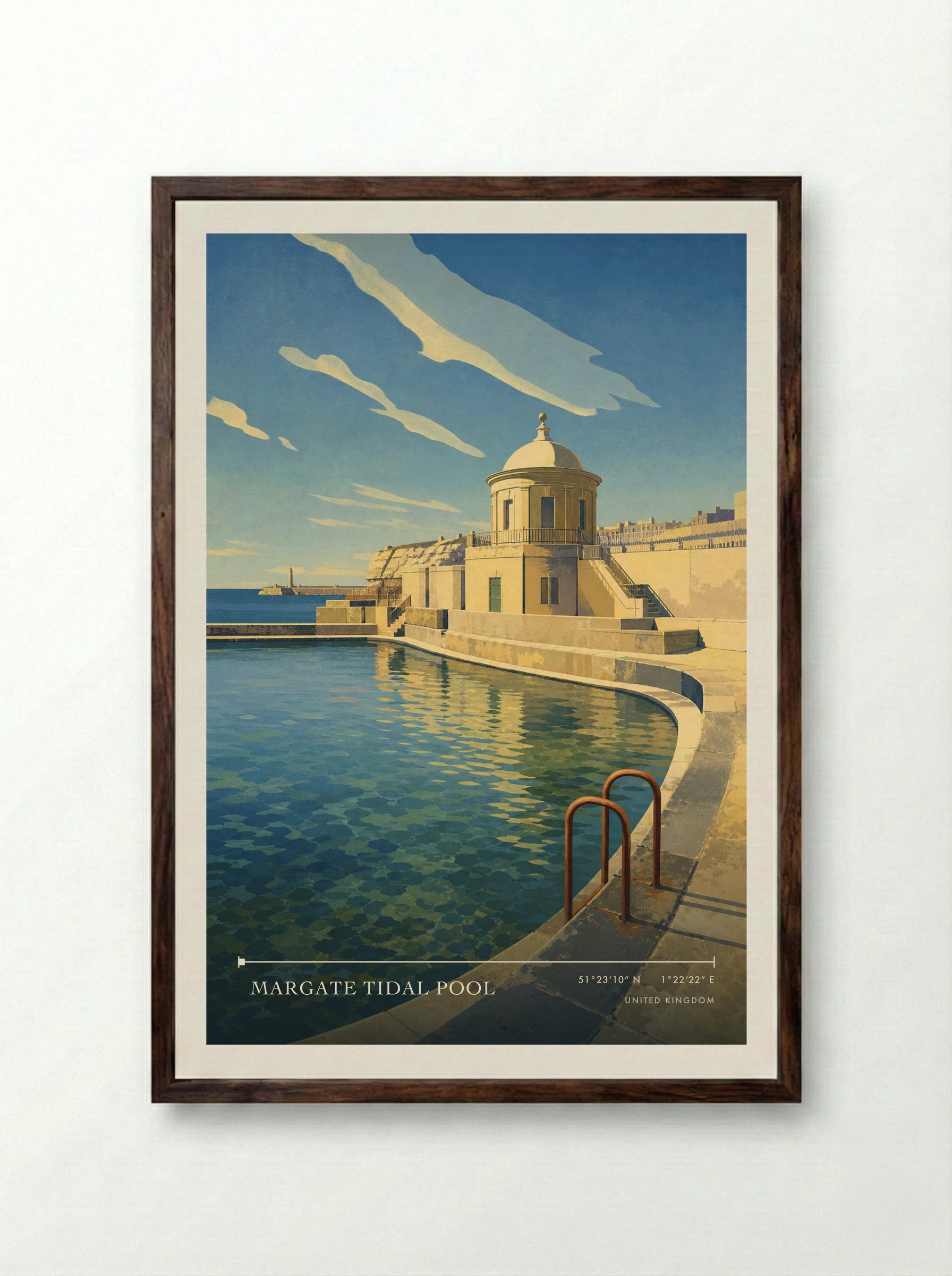 Margate Tidal Pool United Kingdom Travel Poster - Framed Print Dark Wood