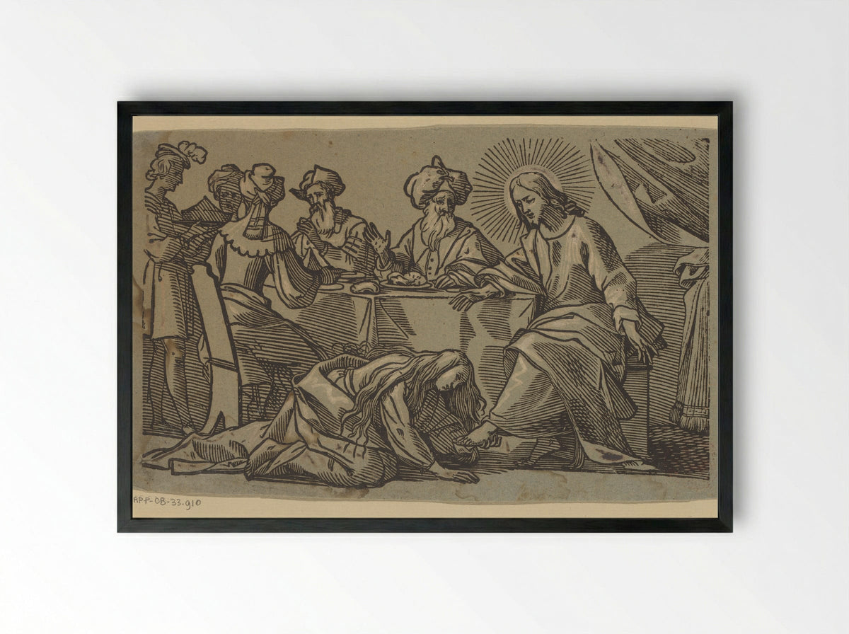Maria Magdalena zalft de voeten van Christus - Duval - Framed Print Black