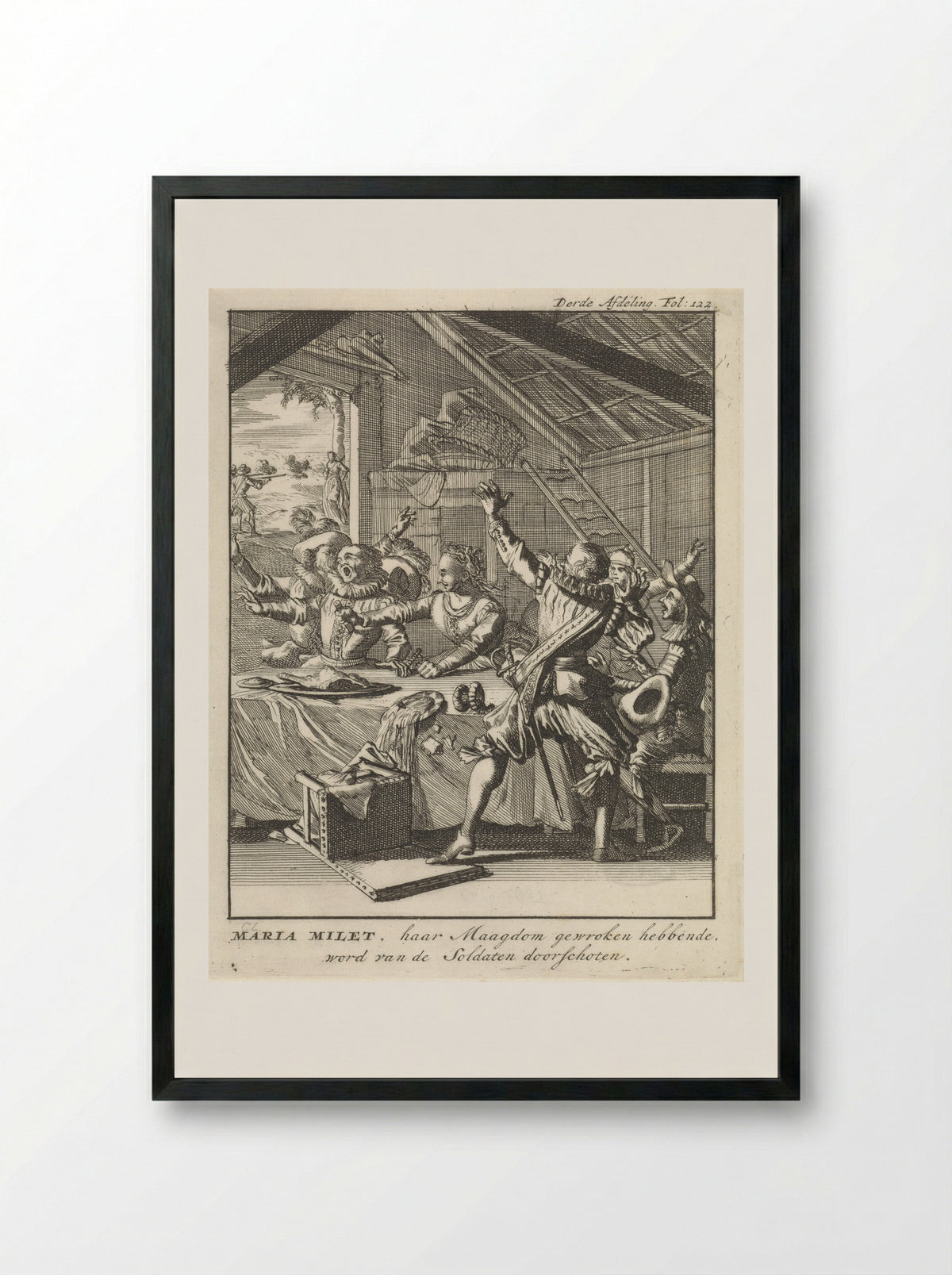 Maria Milet takes revenge on the soldiers, 1579 - Jan Claesz ten Hoorn - Framed Print Black