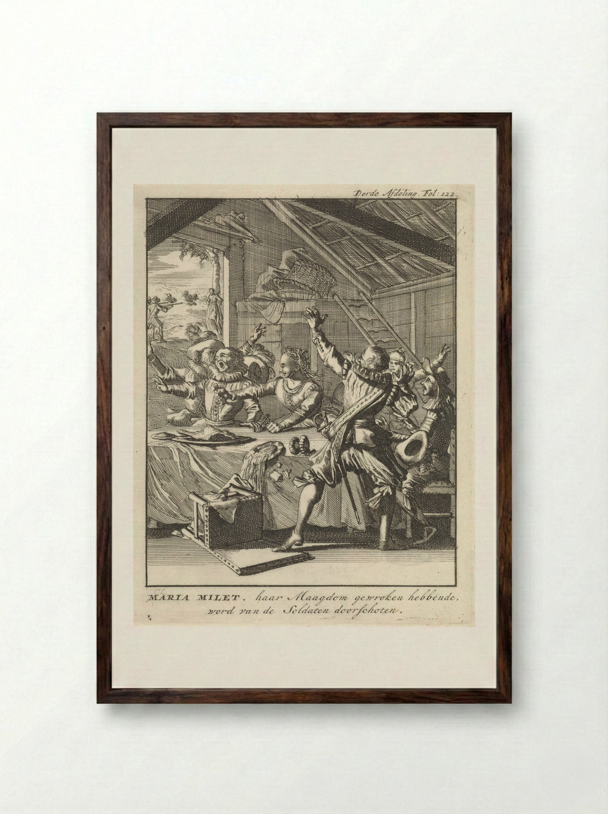 Maria Milet takes revenge on the soldiers, 1579 - Jan Claesz ten Hoorn - Framed Print Dark Wood