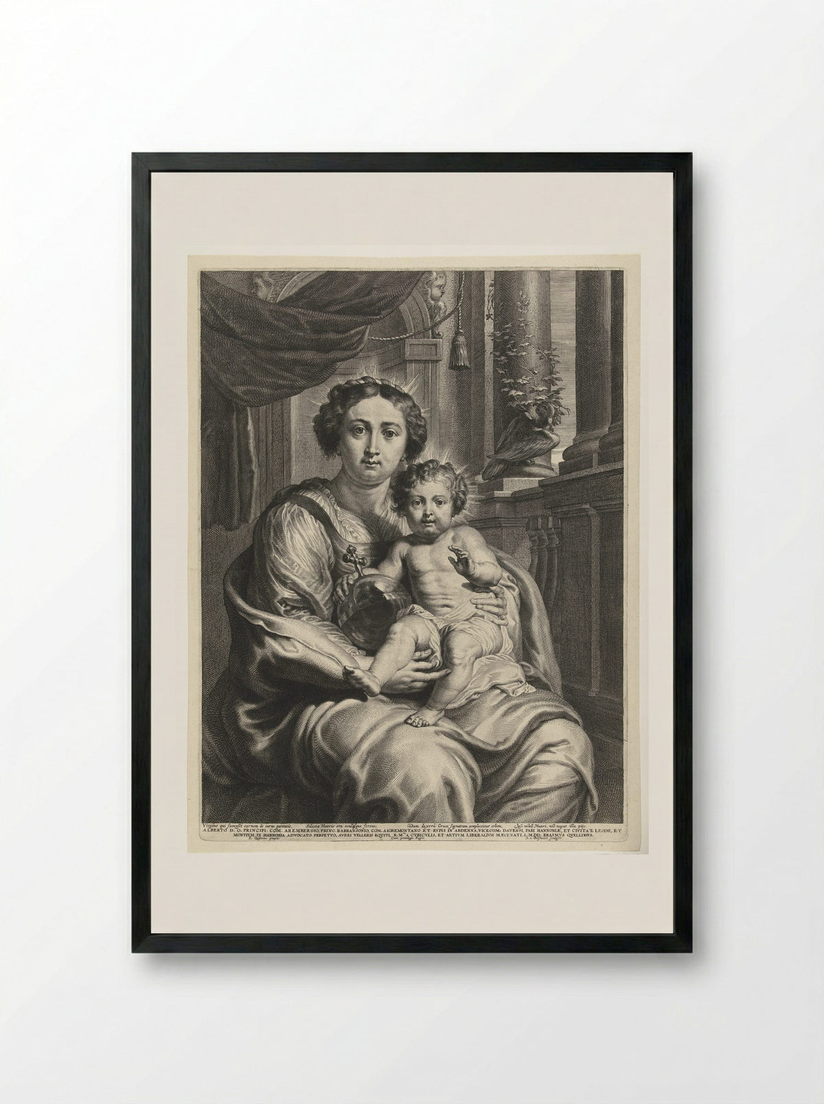 Maria als Koningin van de Hemel met het Christuskind als Salvator Mundi - Schelte Adamsz. Bolswert - Framed Print Black