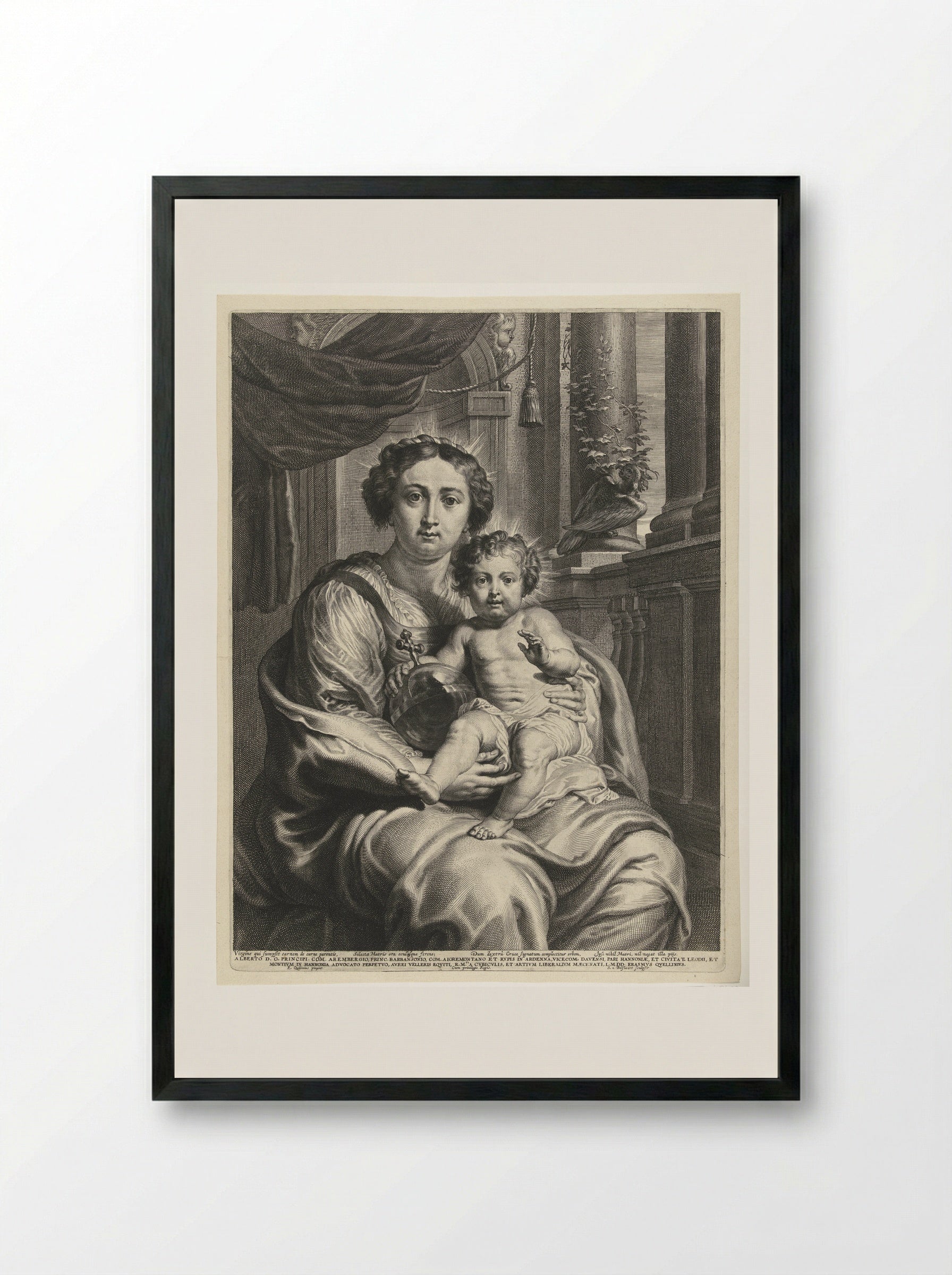 Maria als Koningin van de Hemel met het Christuskind als Salvator Mundi - Schelte Adamsz. Bolswert - Framed Print Black