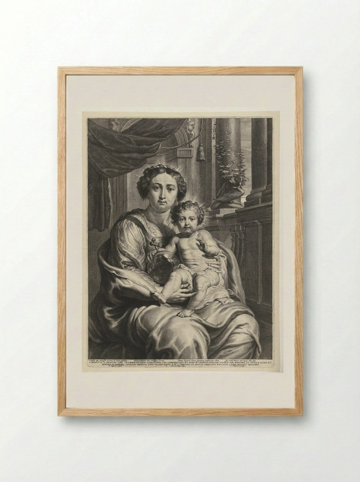 Maria als Koningin van de Hemel met het Christuskind als Salvator Mundi - Schelte Adamsz. Bolswert - Framed Print Wood