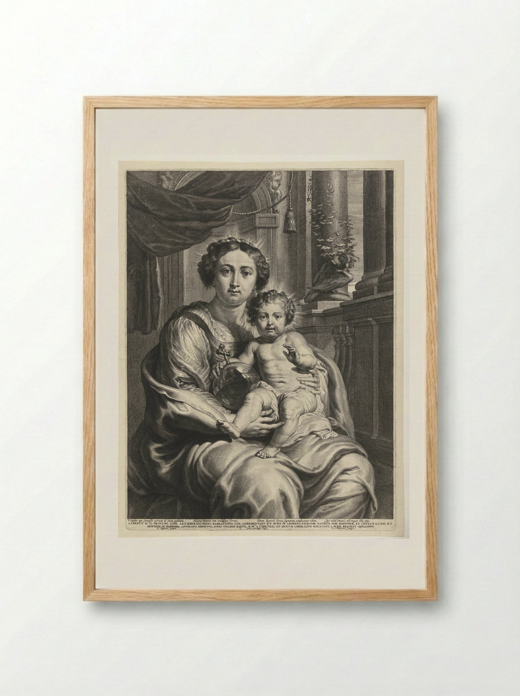 Maria als Koningin van de Hemel met het Christuskind als Salvator Mundi - Schelte Adamsz. Bolswert - Framed Print Wood