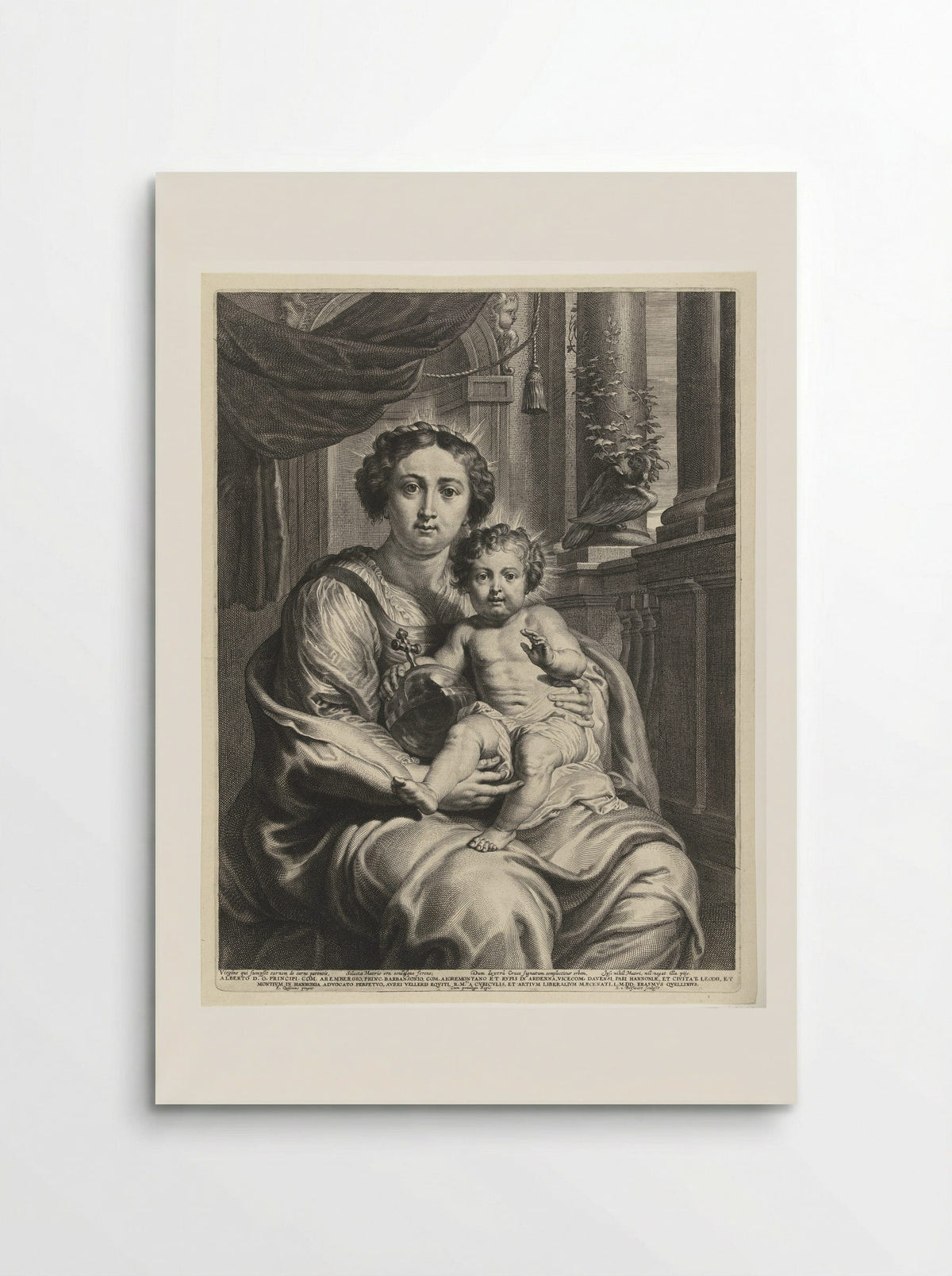 Maria als Koningin van de Hemel met het Christuskind als Salvator Mundi - Schelte Adamsz. Bolswert - Poster