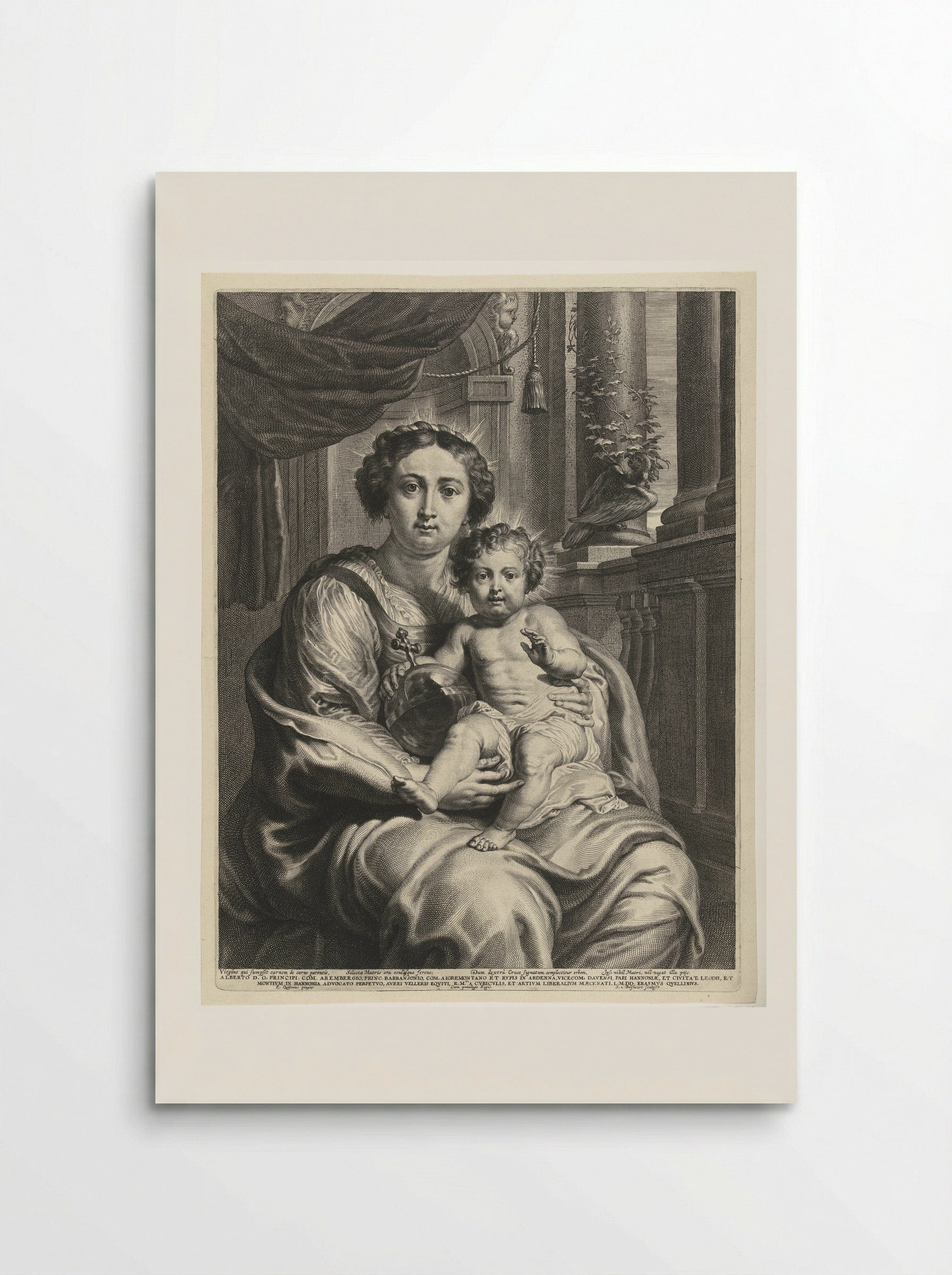 Maria als Koningin van de Hemel met het Christuskind als Salvator Mundi - Schelte Adamsz. Bolswert - Poster