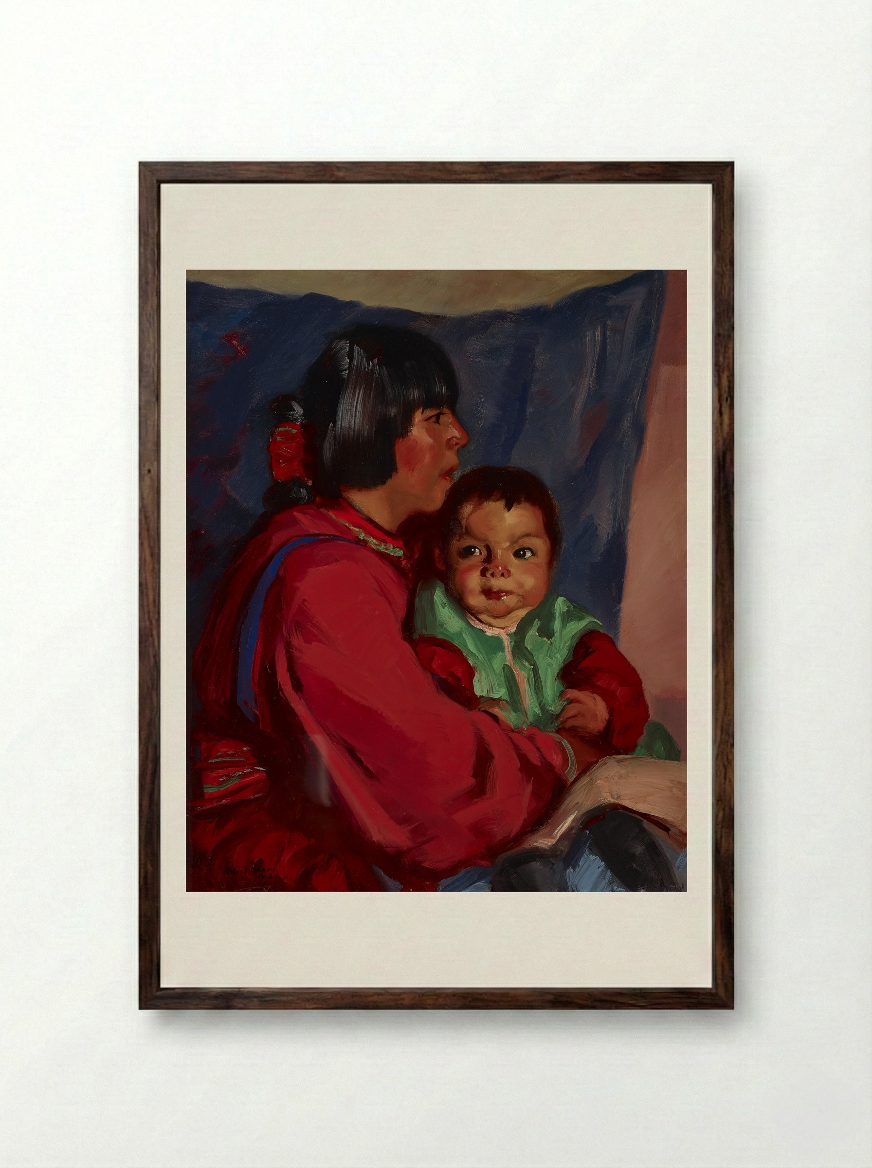 Maria and Baby - Robert Henri - Framed Print Dark Wood