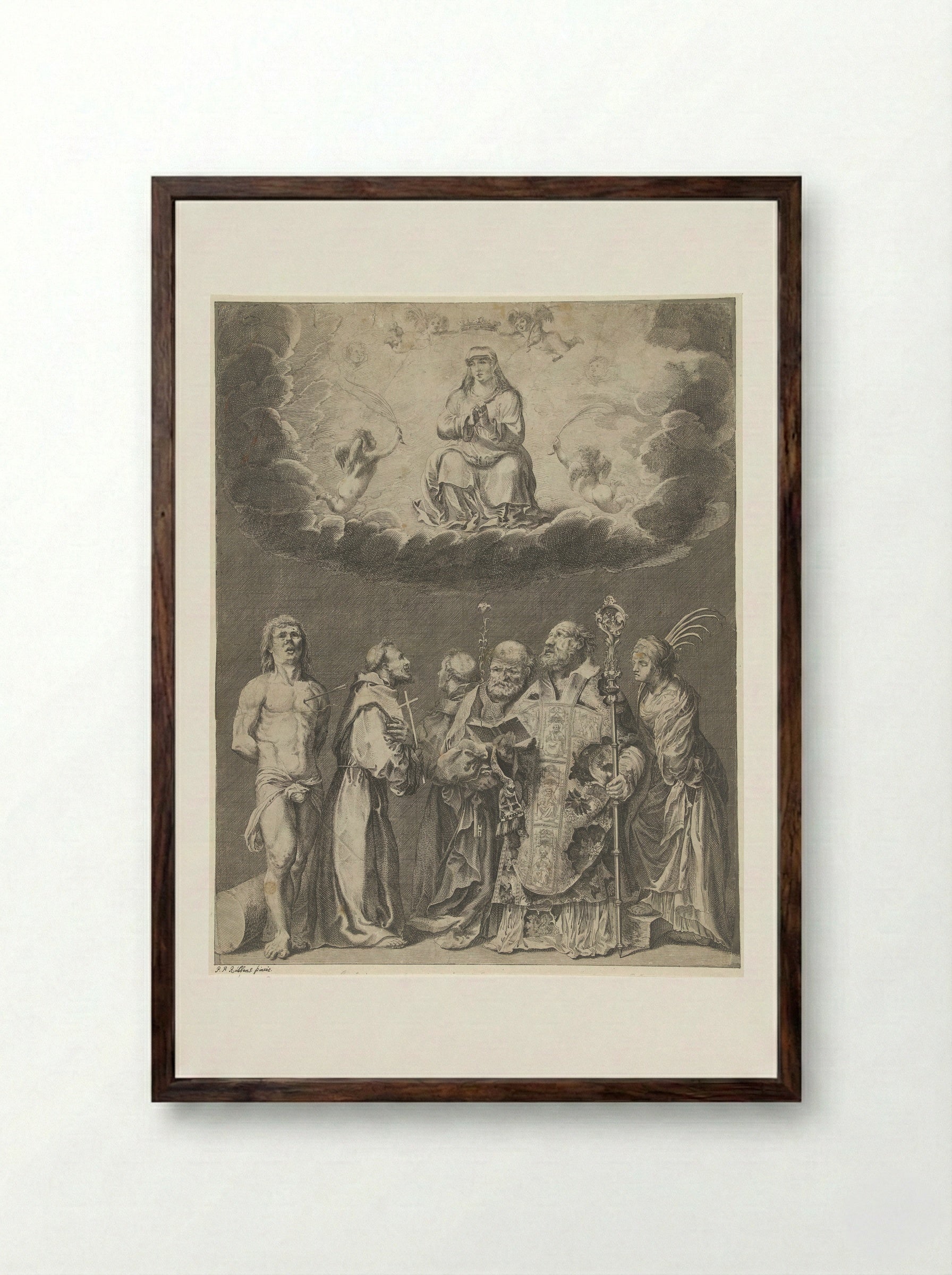 Maria met heiligen - Pieter Nolpe - Framed Print Dark Wood