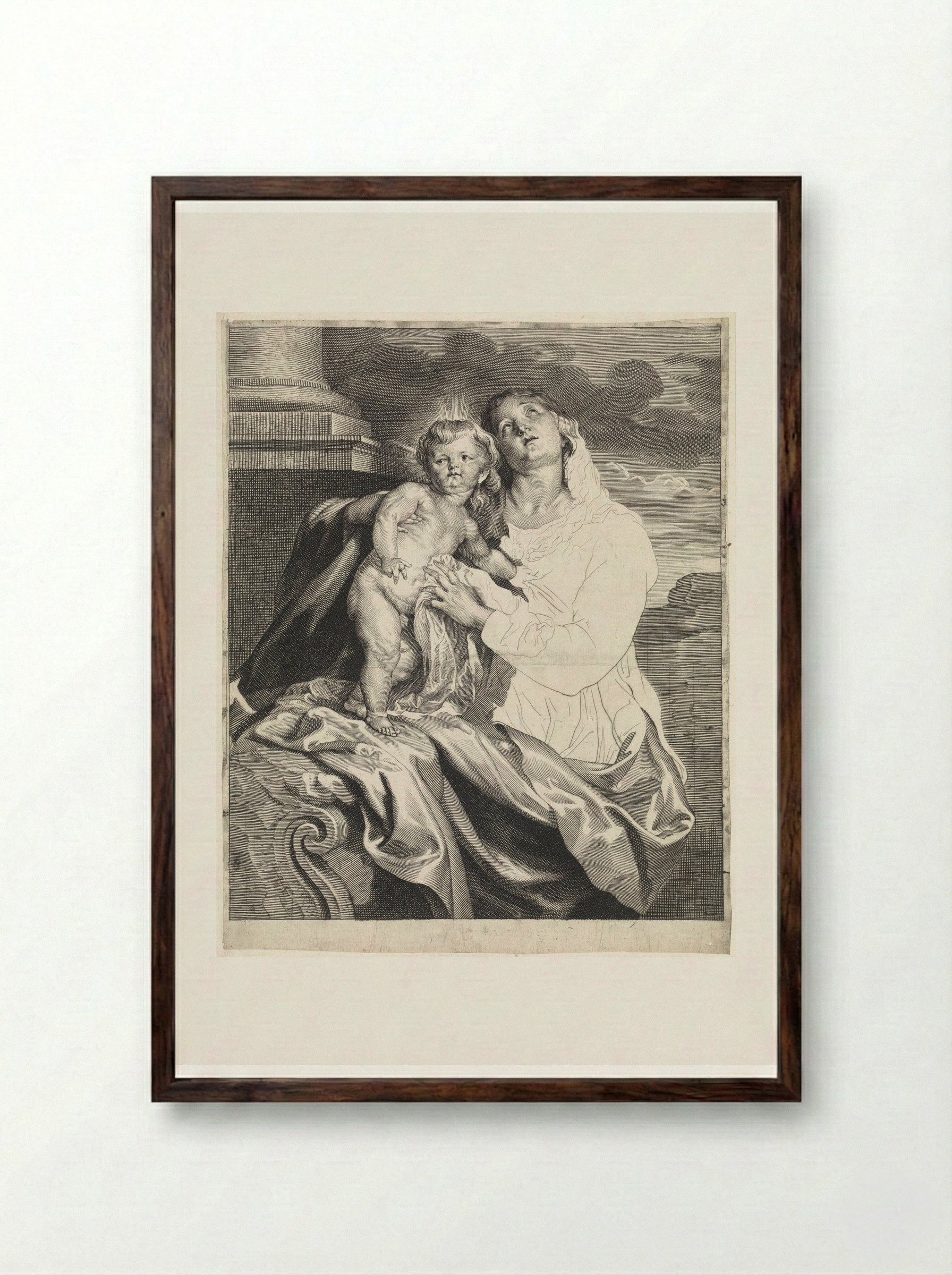 Maria met het Christuskind - Paulus Pontius - Framed Print Dark Wood