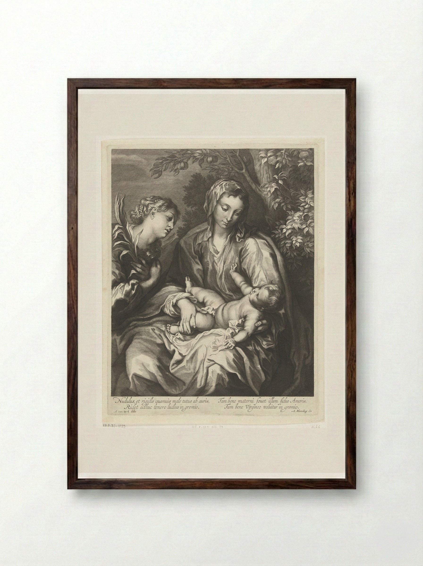 Maria met het Kind en de H. Catharina - Abraham Bloteling - Framed Print Dark Wood
