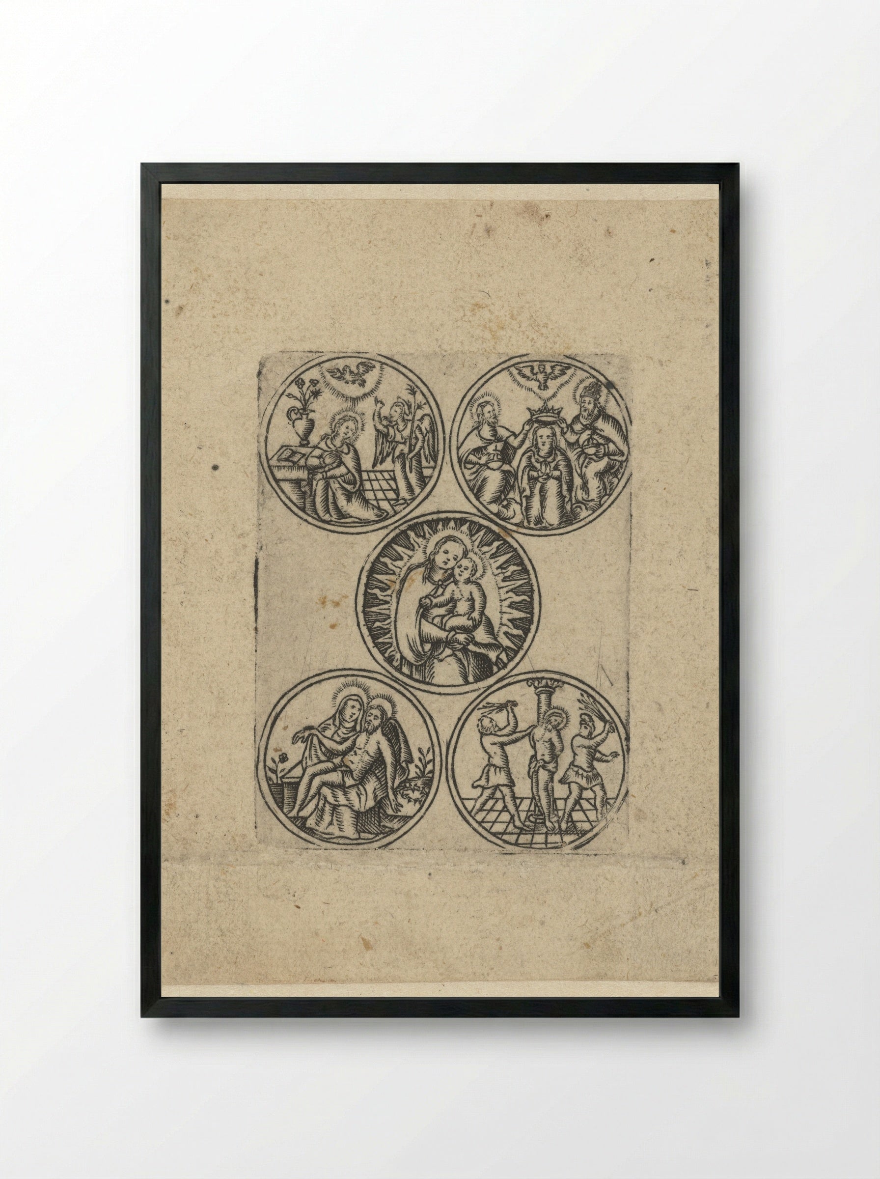 Maria met kind en vier scènes uit haar leven - Monogrammist S - Framed Print Black