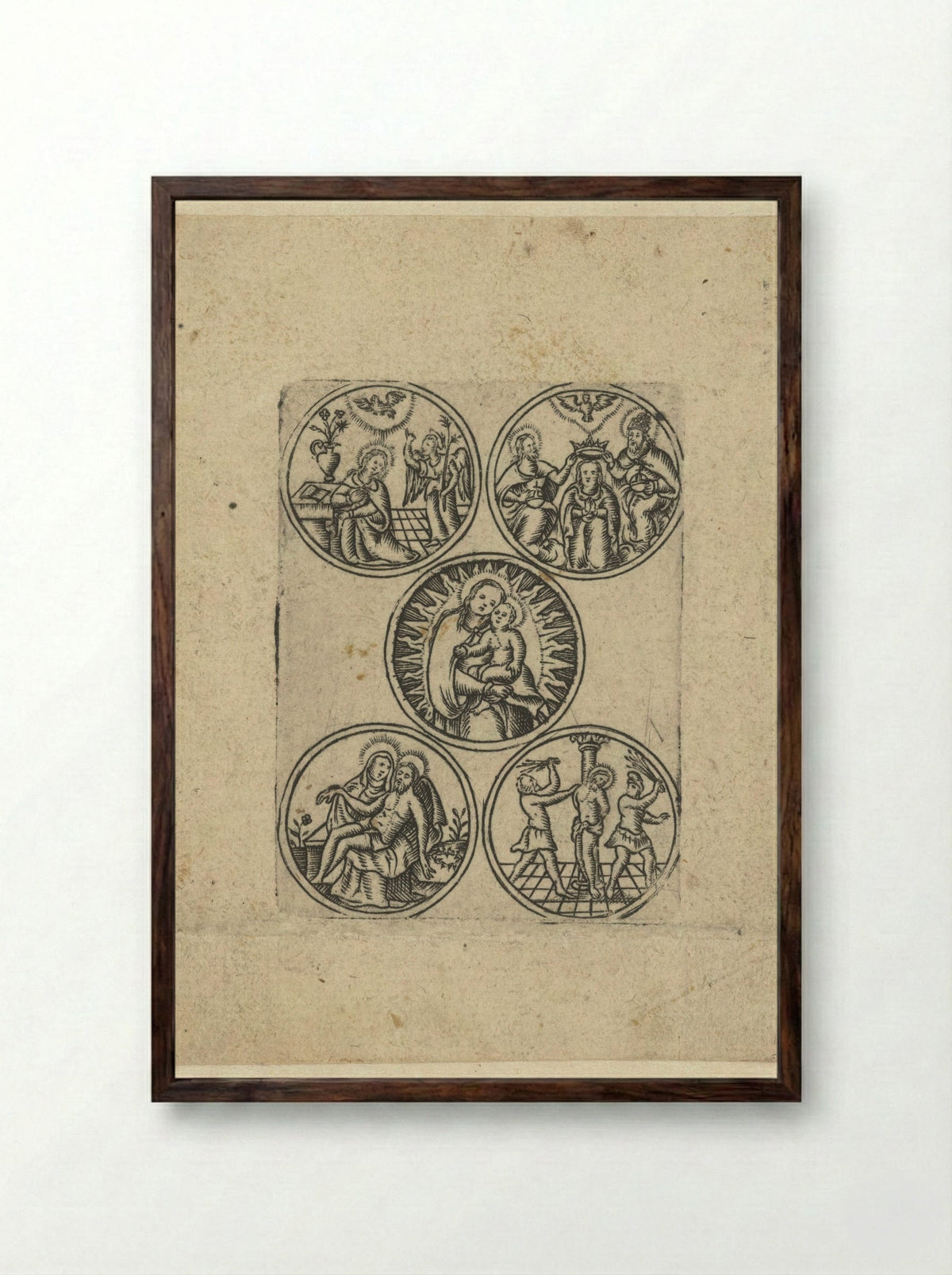 Maria met kind en vier scènes uit haar leven - Monogrammist S - Framed Print Dark Wood