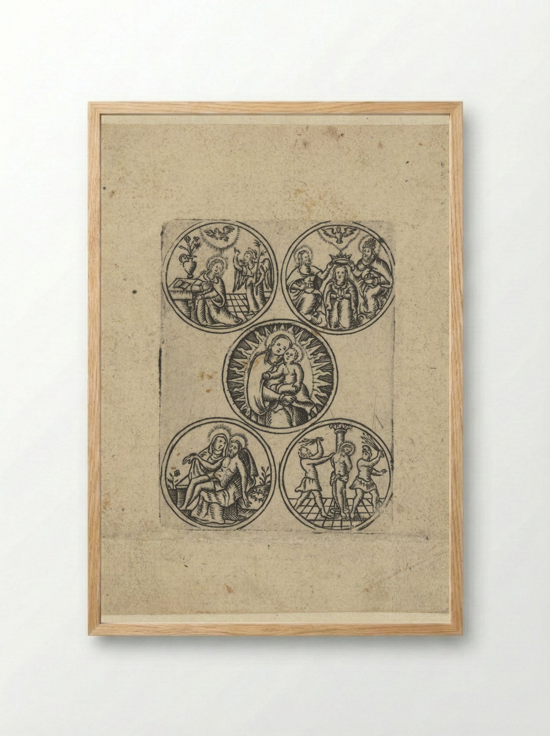 Maria met kind en vier scènes uit haar leven - Monogrammist S - Framed Print Wood