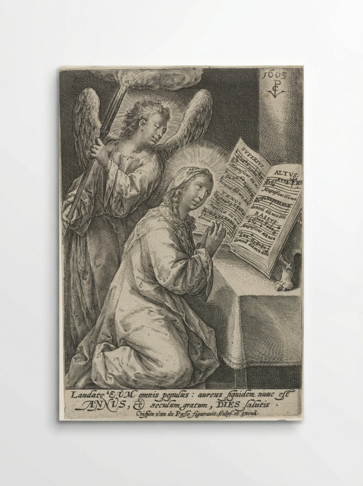 Maria vergezeld door engel - Crispijn van de Passe (I) - Poster