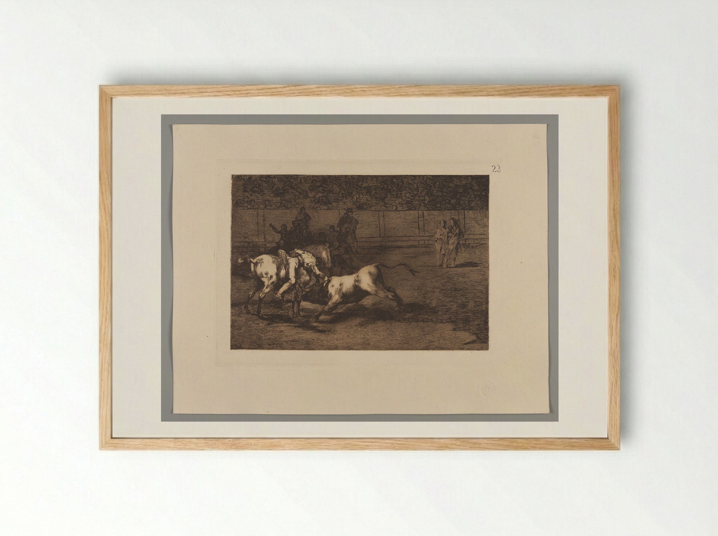 Mariano Ceballos, alias the Indian, kills the bull from his horse - Francisco José de Goya y Lucientes - Framed Print Wood