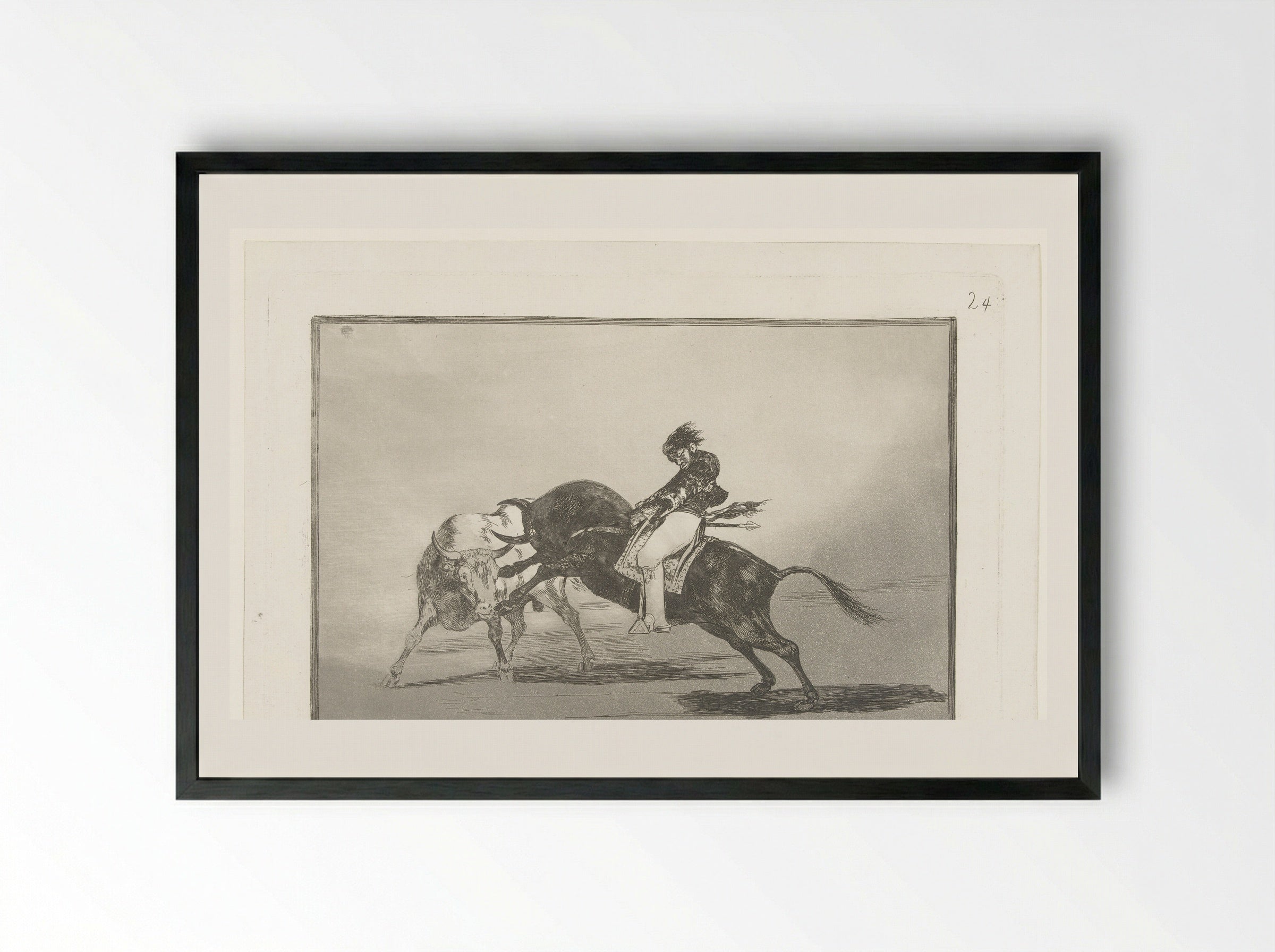 Mariano Ceballos rijdend op een stier - Francisco de Goya - Framed Print Black