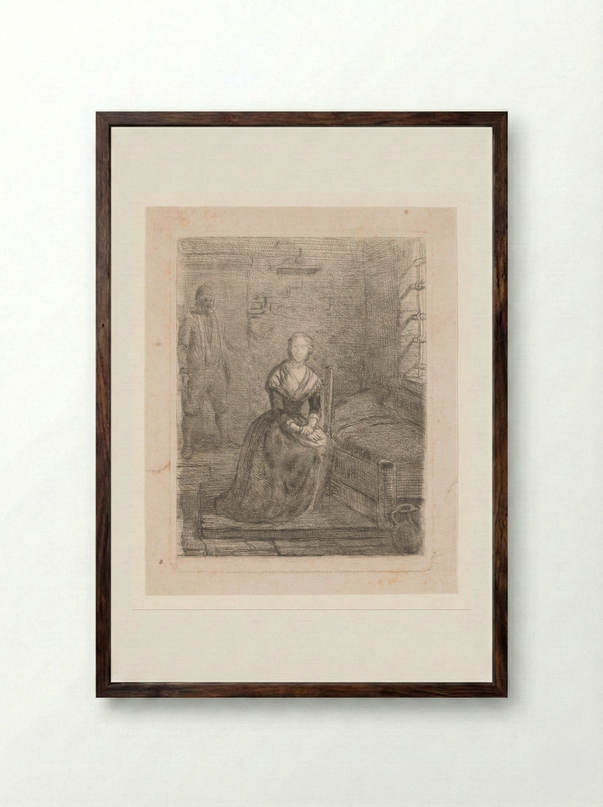 Marie Antoinette in the Temple Prison - Charles Augustin Wauters - Framed Print Dark Wood