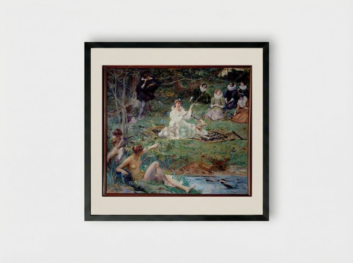 Marie Felice des Ursins and the Poet Théophile de Viau at Sylvie - Luc-Olivier Merson - Framed Print Black