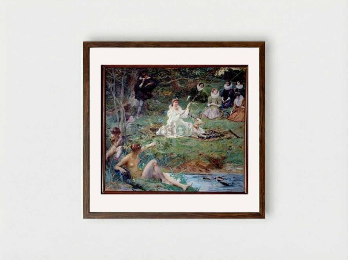 Marie Felice des Ursins and the Poet Théophile de Viau at Sylvie - Luc-Olivier Merson - Framed Print Dark Wood