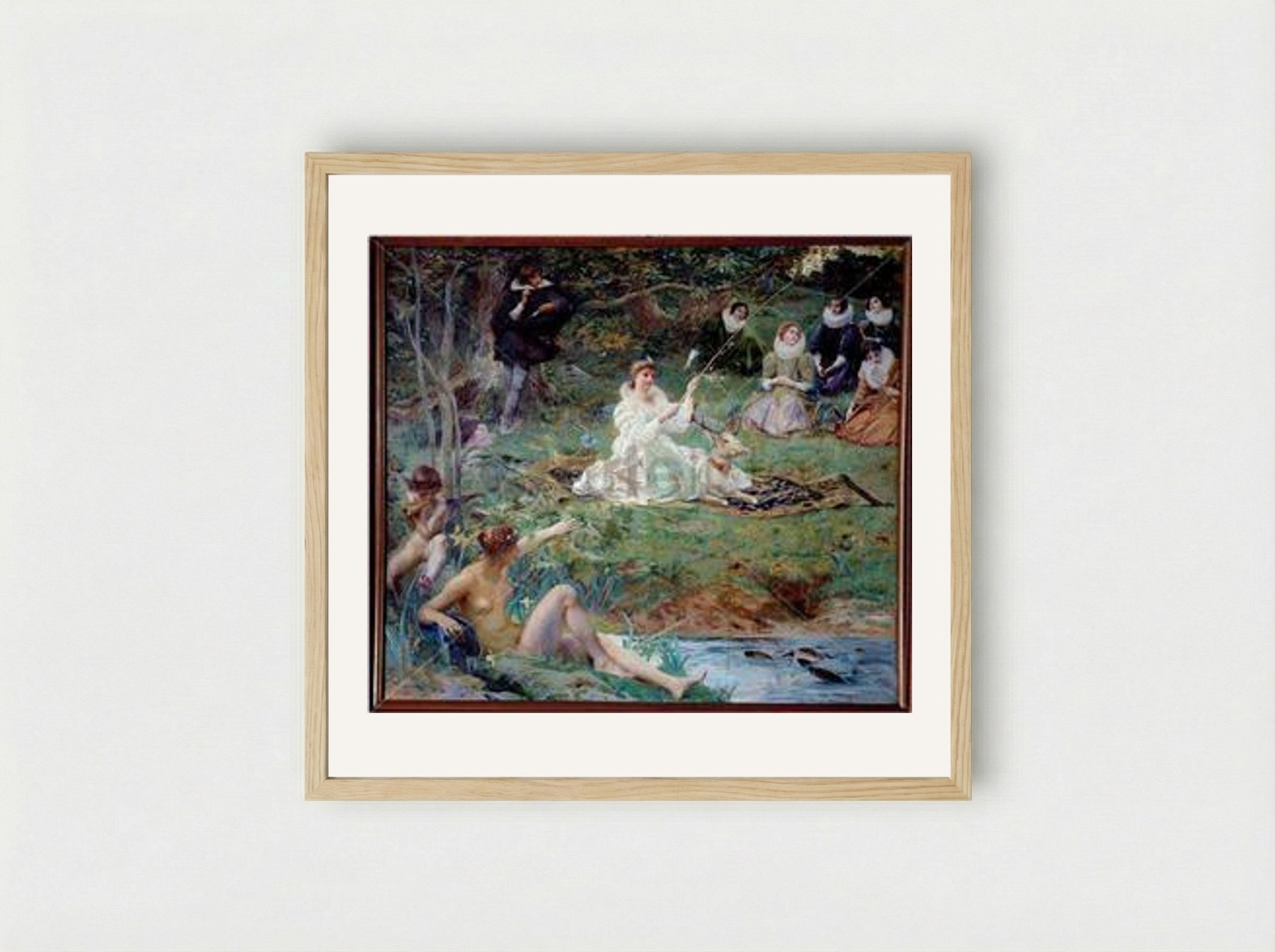 Marie Felice des Ursins and the Poet Théophile de Viau at Sylvie - Luc-Olivier Merson - Framed Print Wood