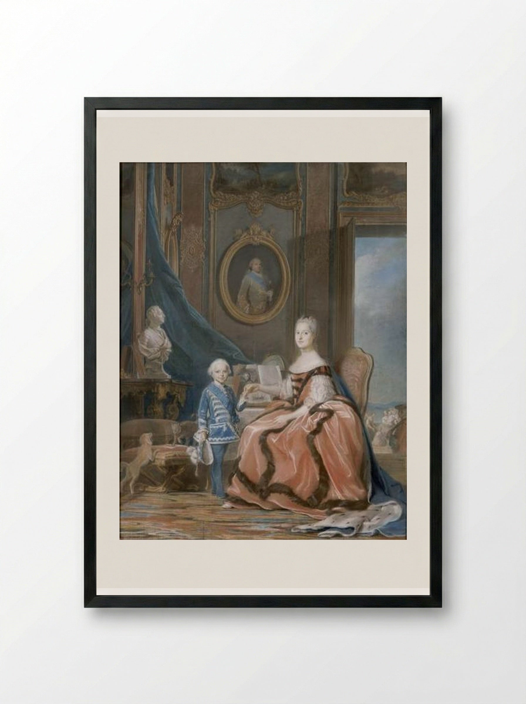 Marie Josephe of Saxony, Dauphine and a son - Maurice Quentin de La Tour - Framed Print Black