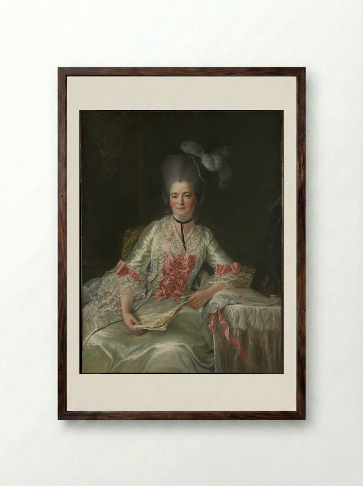 Marie Rinteau, called Mademoiselle de Verrières - François Hubert Drouais - Framed Print Dark Wood