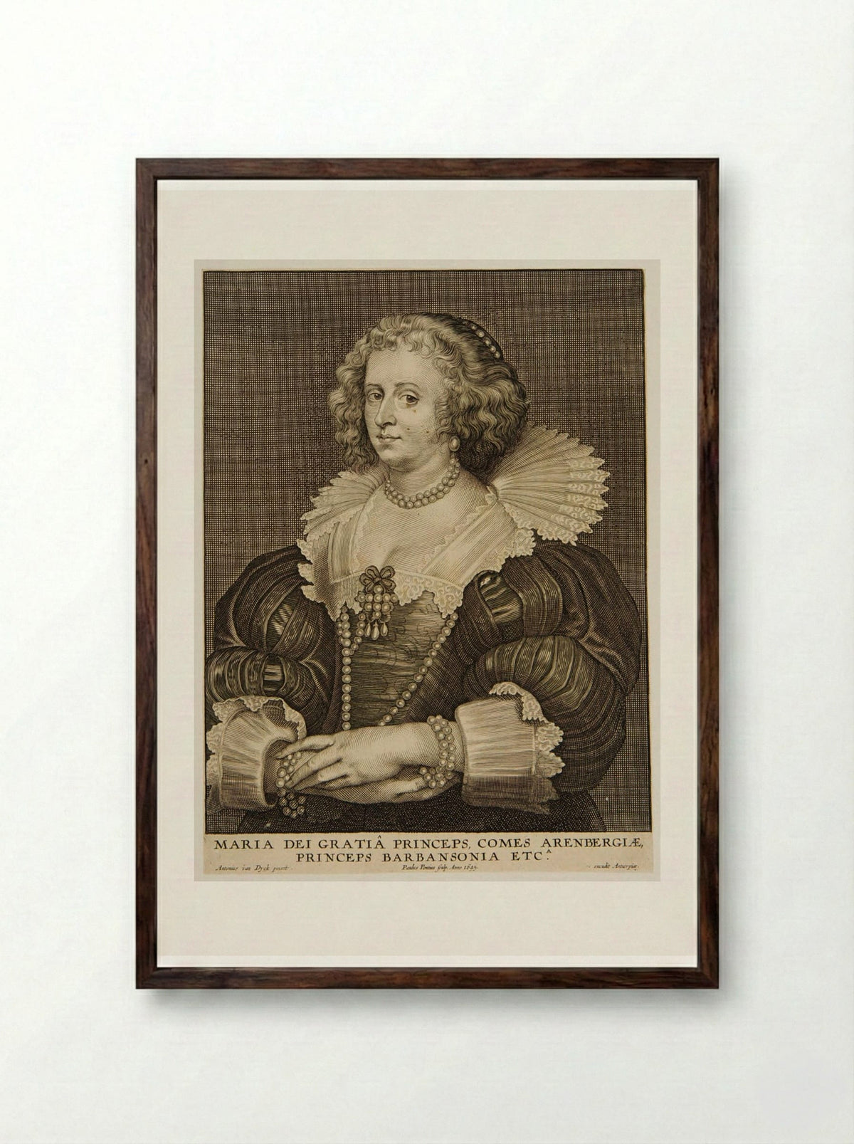 Marie de Barbançon, Wife of Albert, Duc d'Arenberg - Paulus Pontius - Framed Print Dark Wood